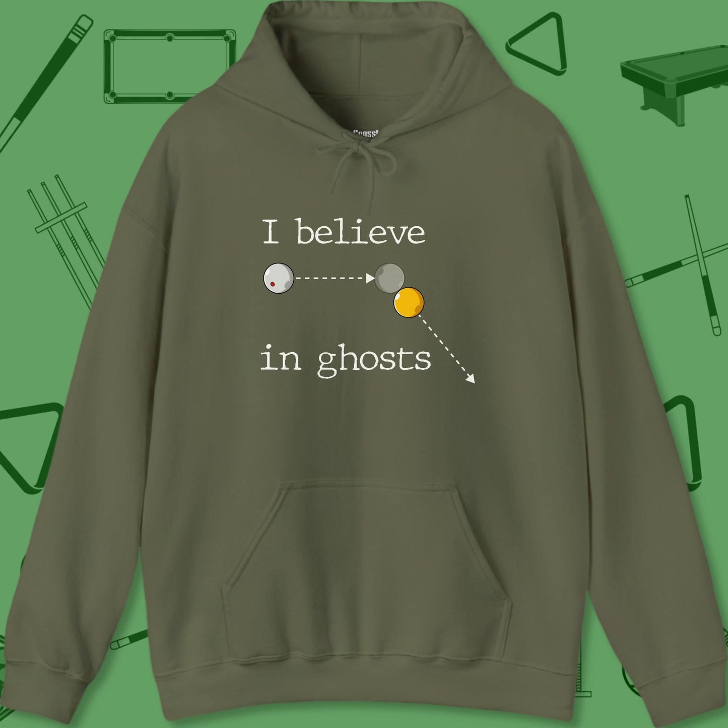 A Hoodie with billiards-themed design from Crossbank Clothing