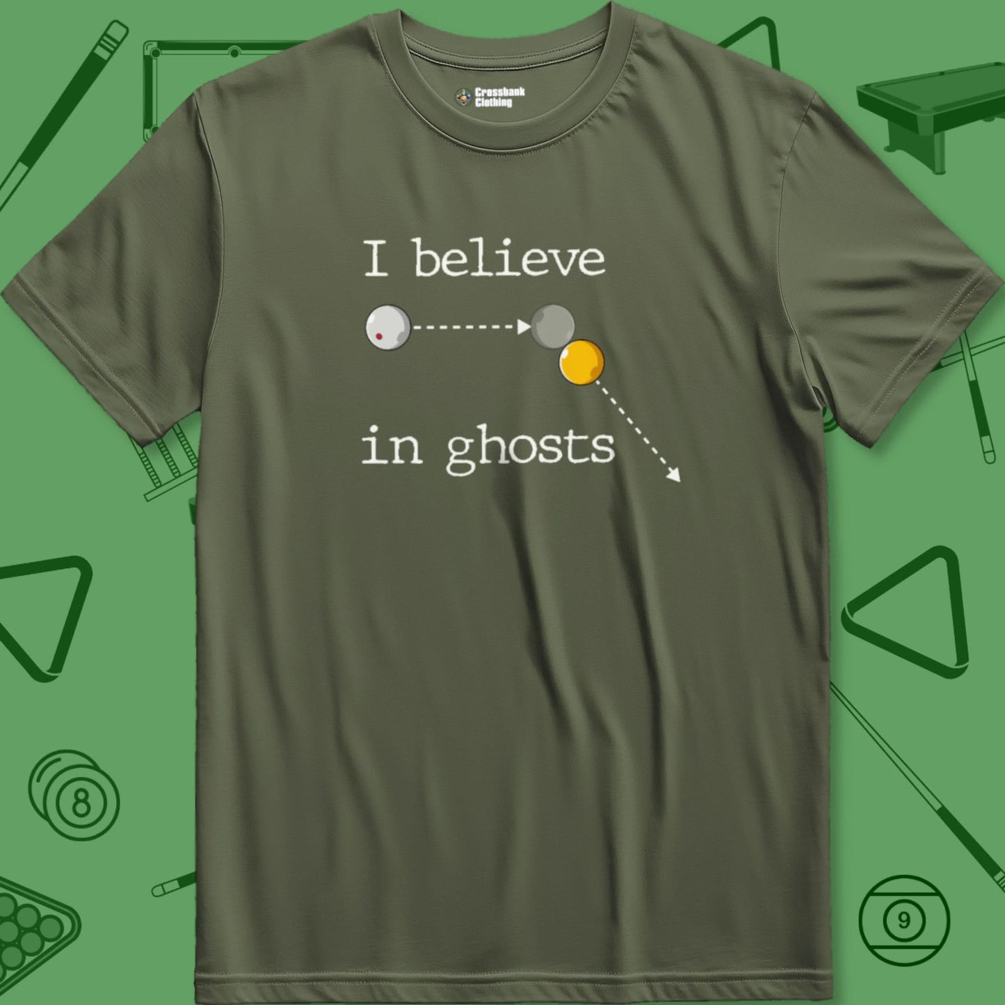 A T-Shirt with billiards-themed design from Crossbank Clothing