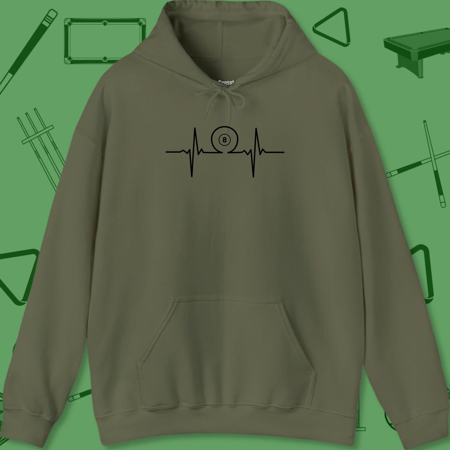 A Hoodie with billiards-themed design from Crossbank Clothing