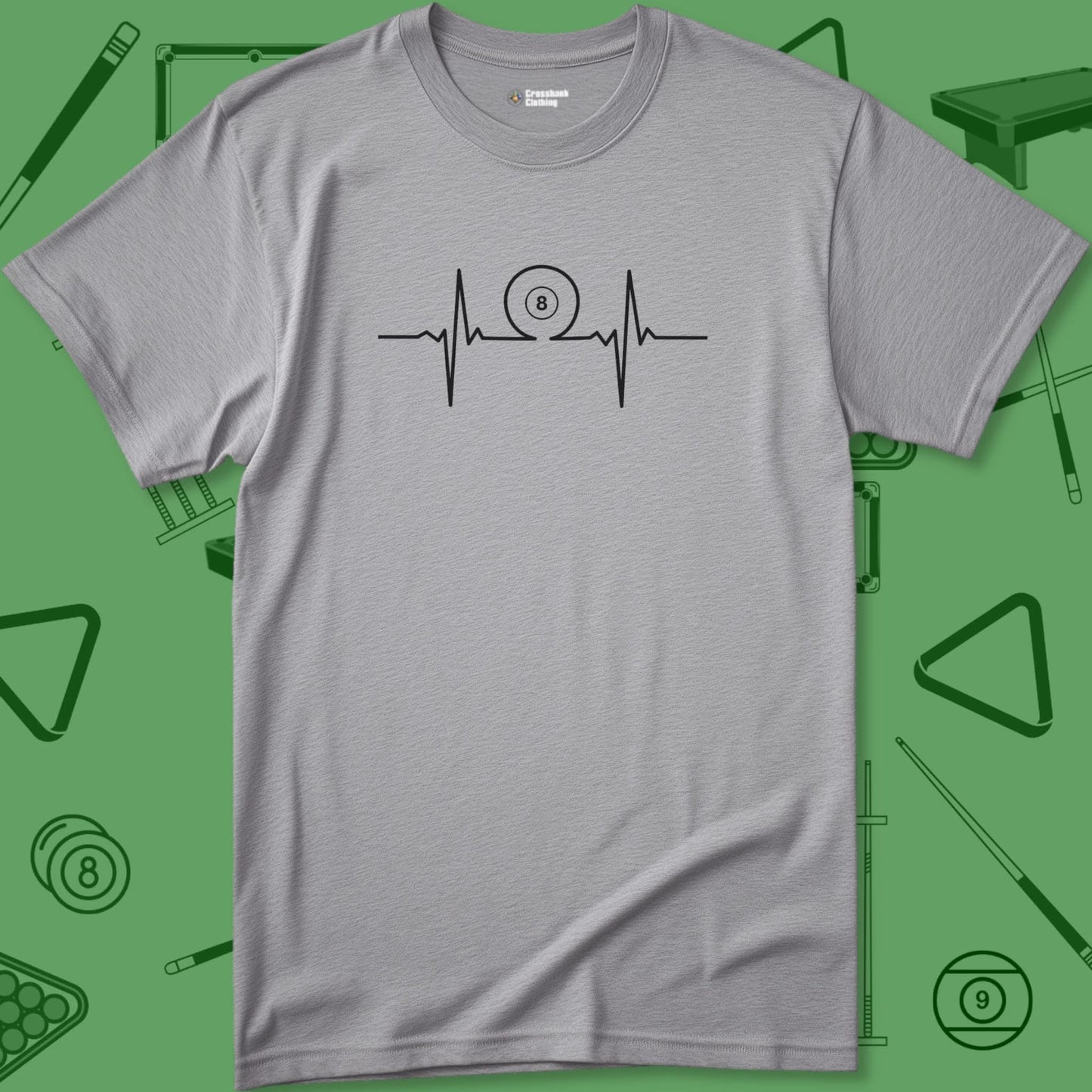 A T-Shirt with billiards-themed design from Crossbank Clothing