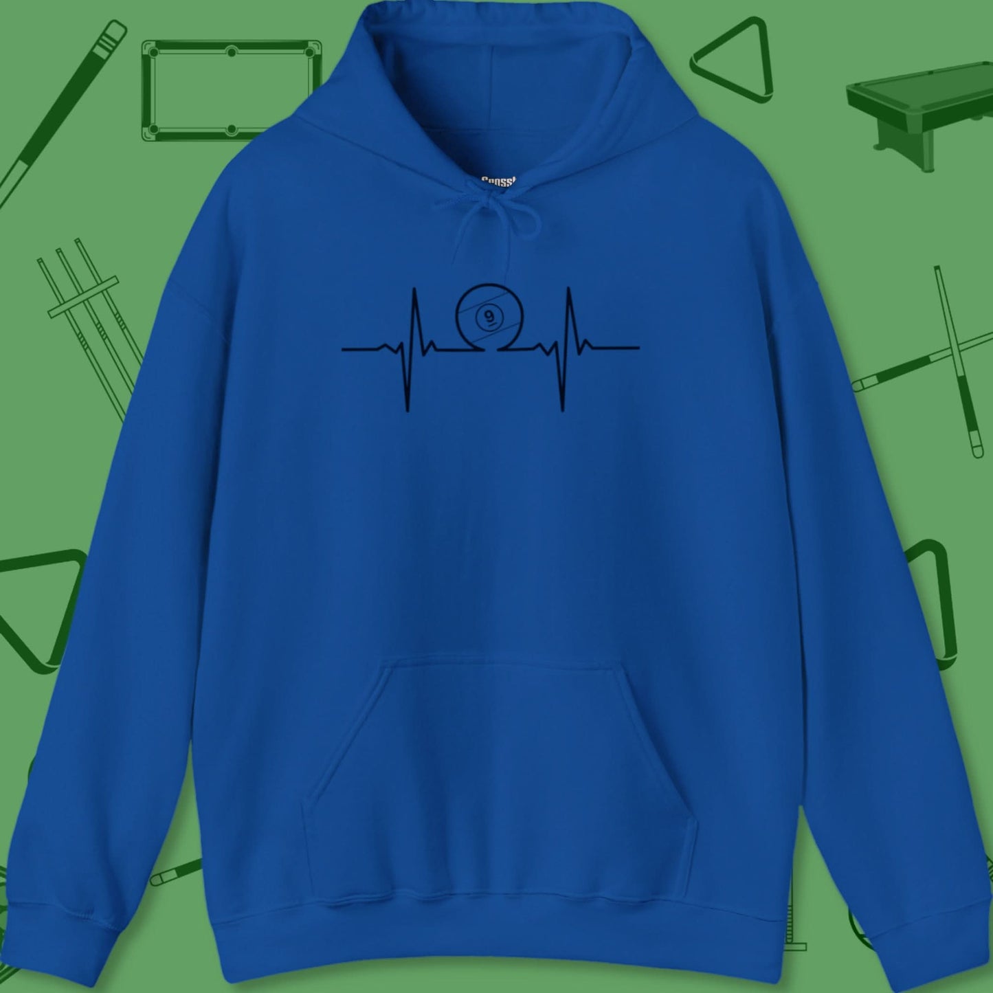 A Hoodie with billiards-themed design from Crossbank Clothing