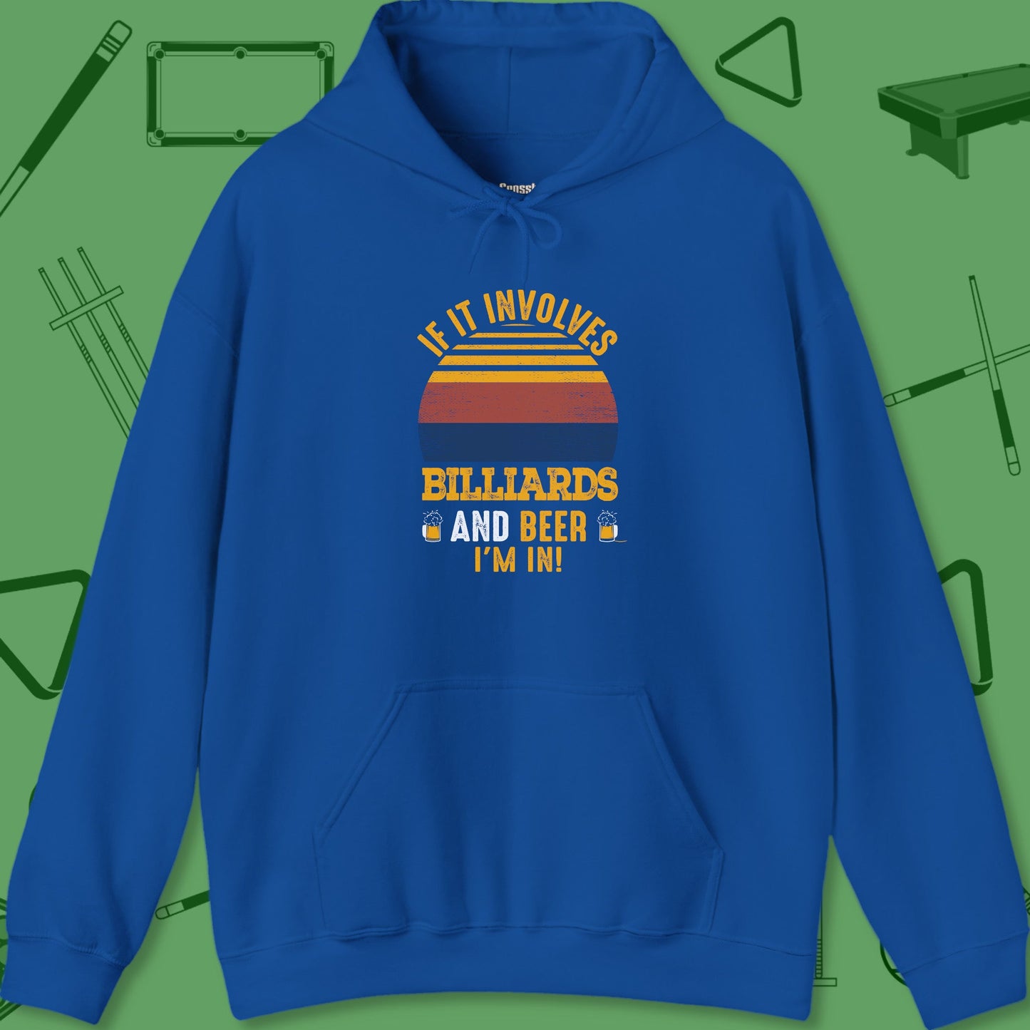 A Hoodie with billiards-themed design from Crossbank Clothing