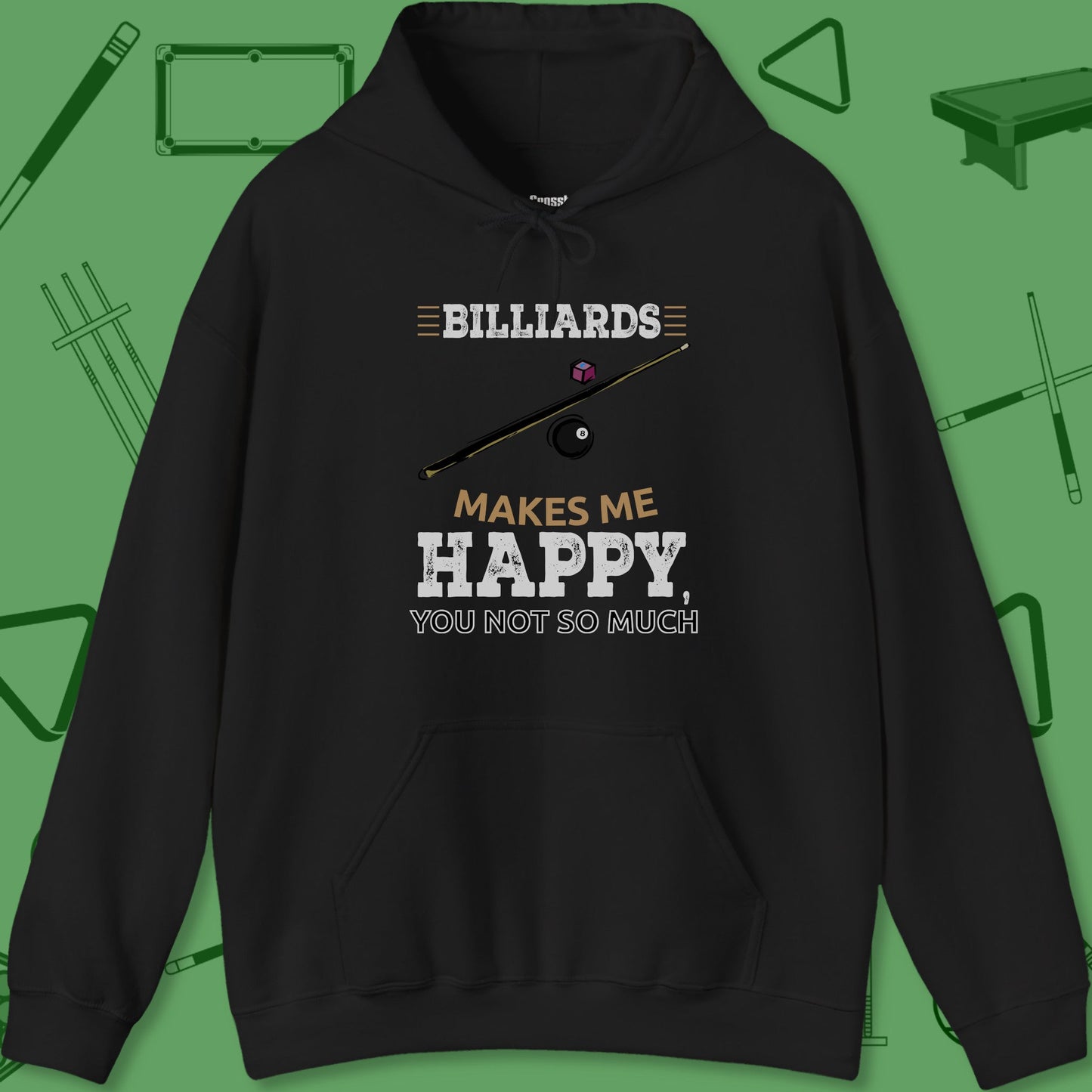 A Hoodie with billiards-themed design from Crossbank Clothing