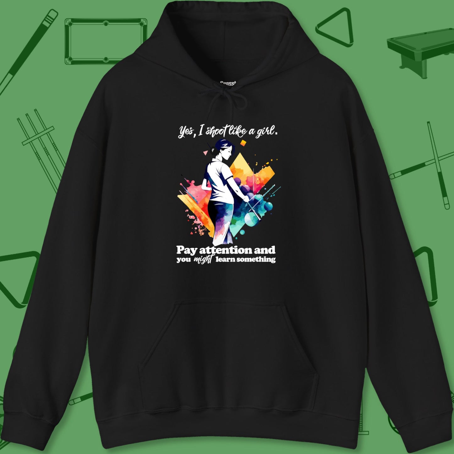 A Hoodie with billiards-themed design from Crossbank Clothing