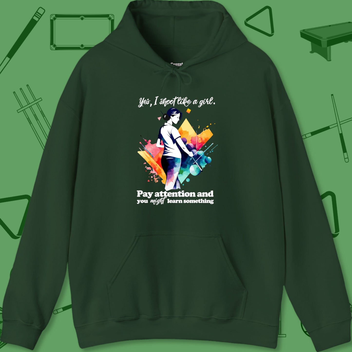 A Hoodie with billiards-themed design from Crossbank Clothing