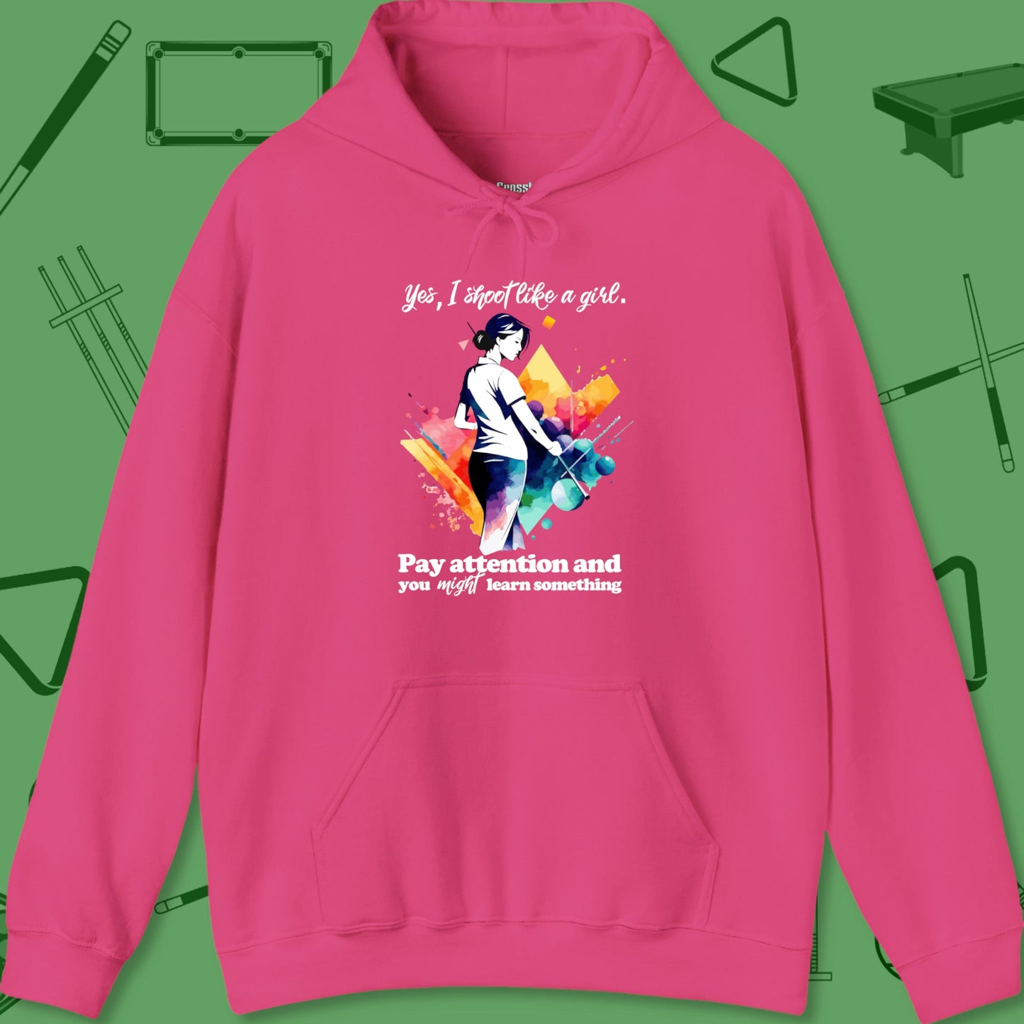 A Hoodie with billiards-themed design from Crossbank Clothing