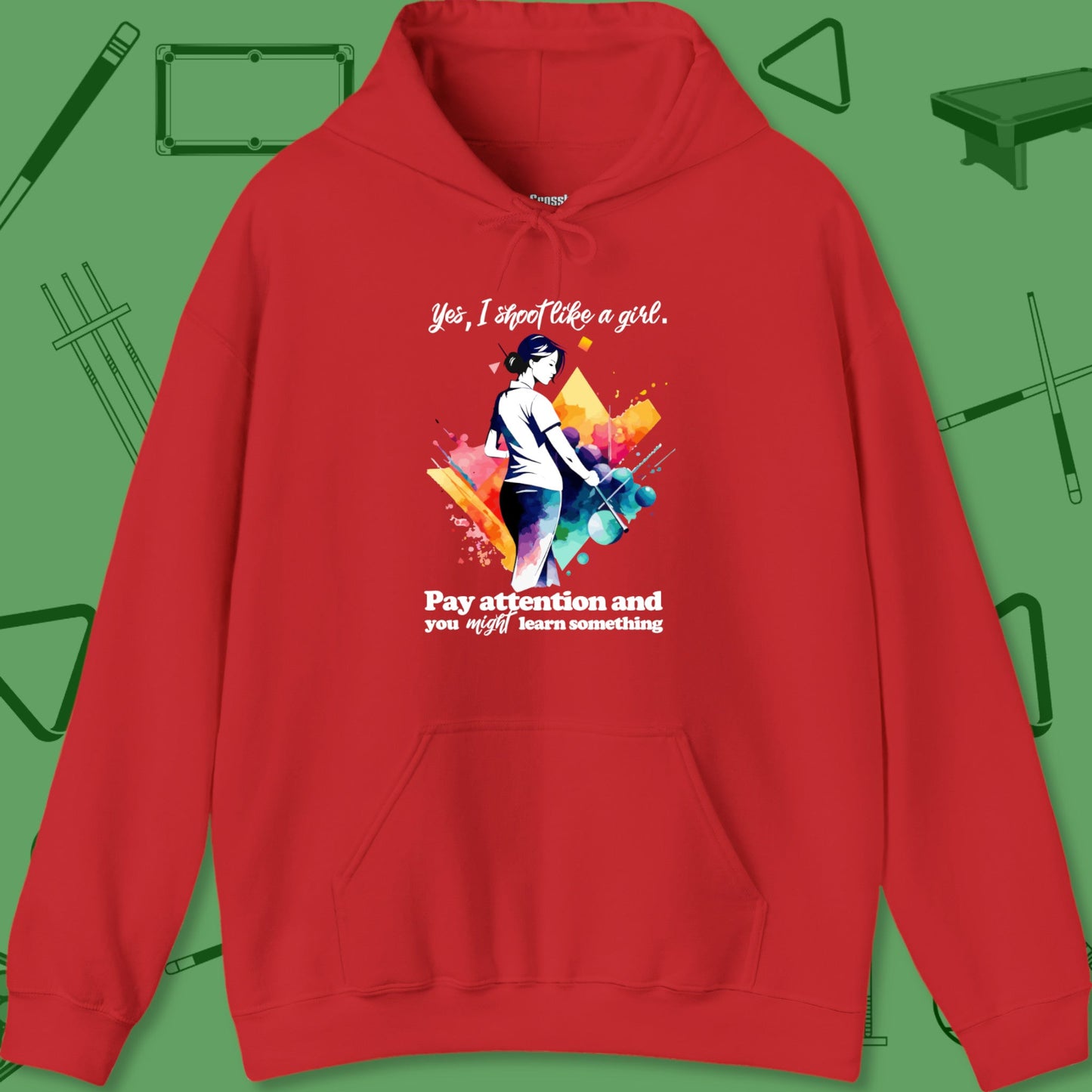 A Hoodie with billiards-themed design from Crossbank Clothing