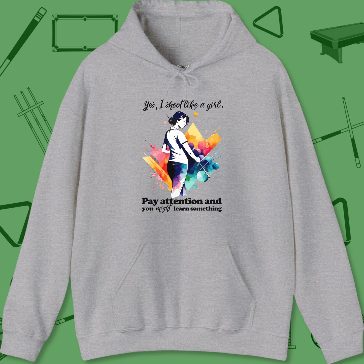 A Hoodie with billiards-themed design from Crossbank Clothing