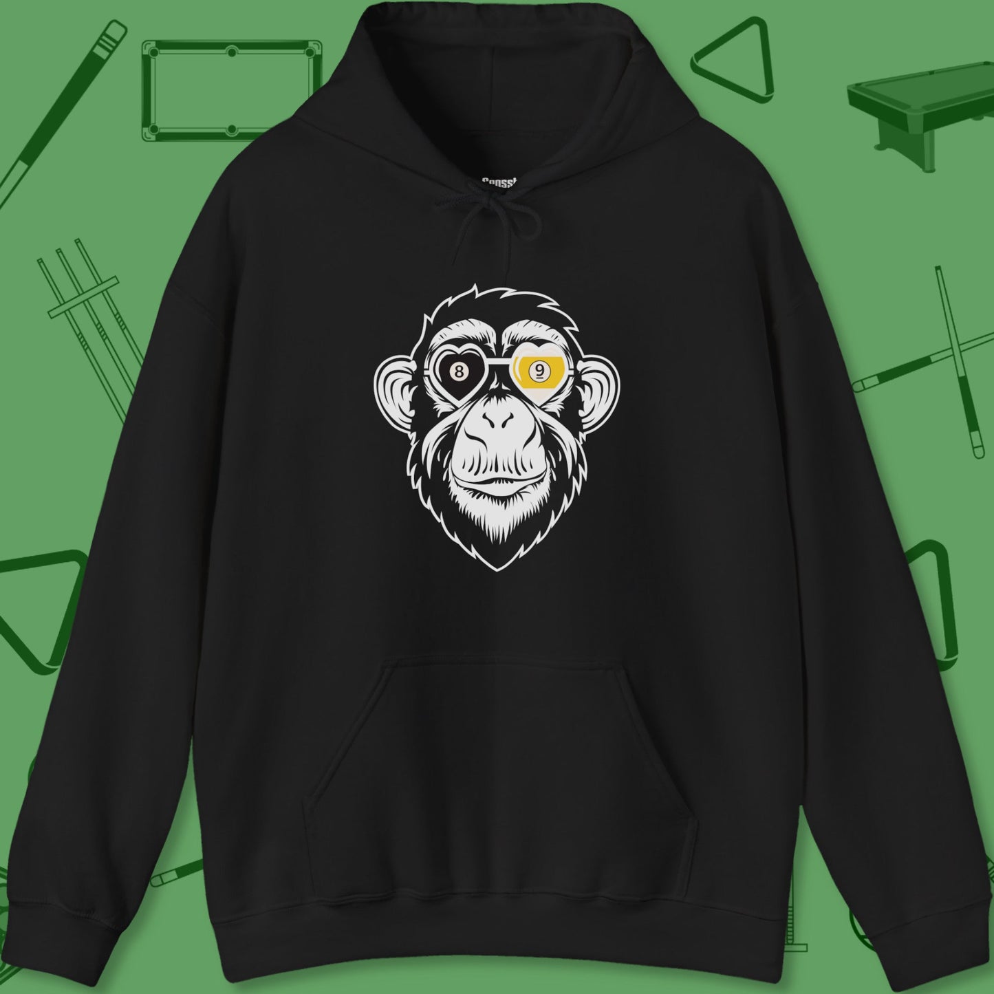 A Hoodie with billiards-themed design from Crossbank Clothing