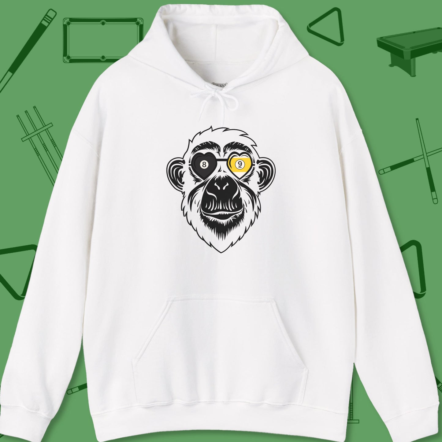 A Hoodie with billiards-themed design from Crossbank Clothing