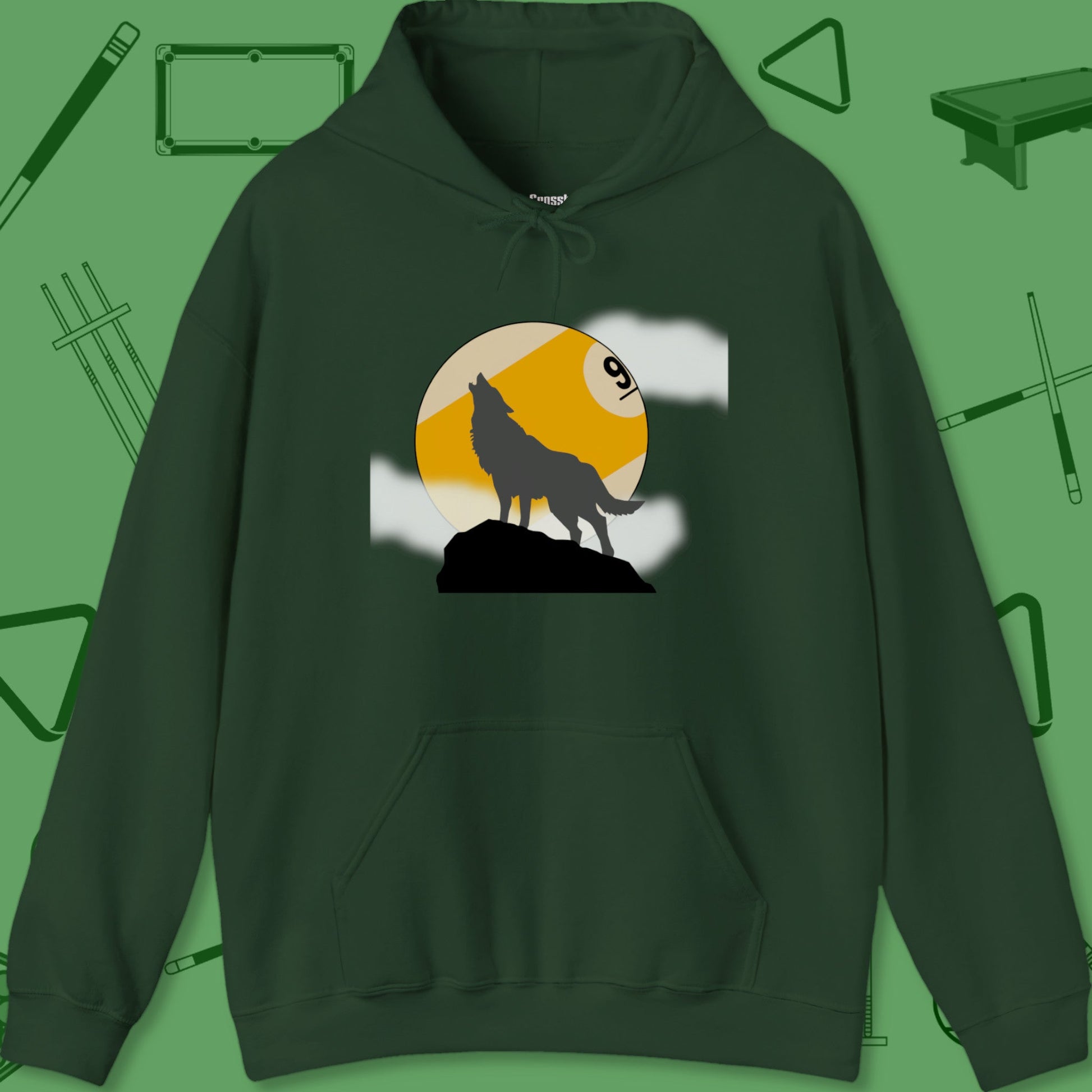 A Hoodie with billiards-themed design from Crossbank Clothing