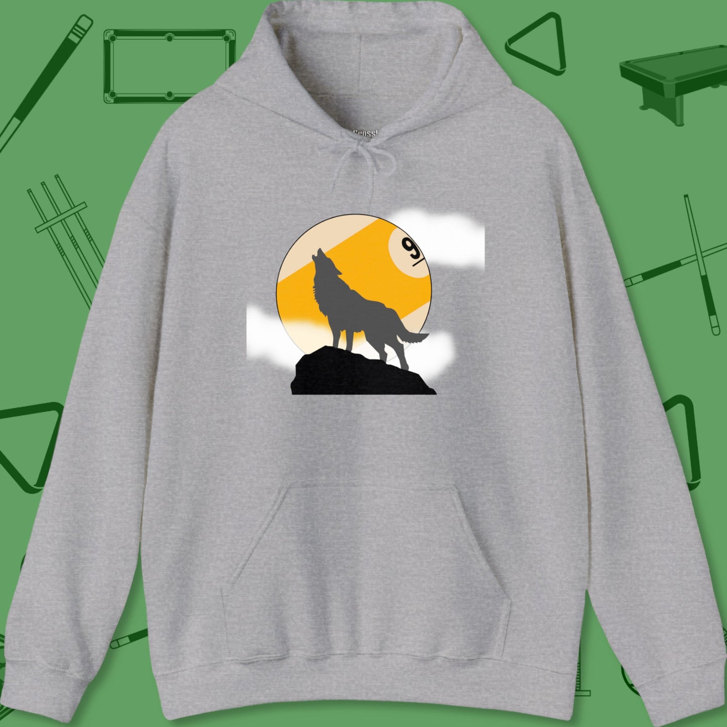 A Hoodie with billiards-themed design from Crossbank Clothing