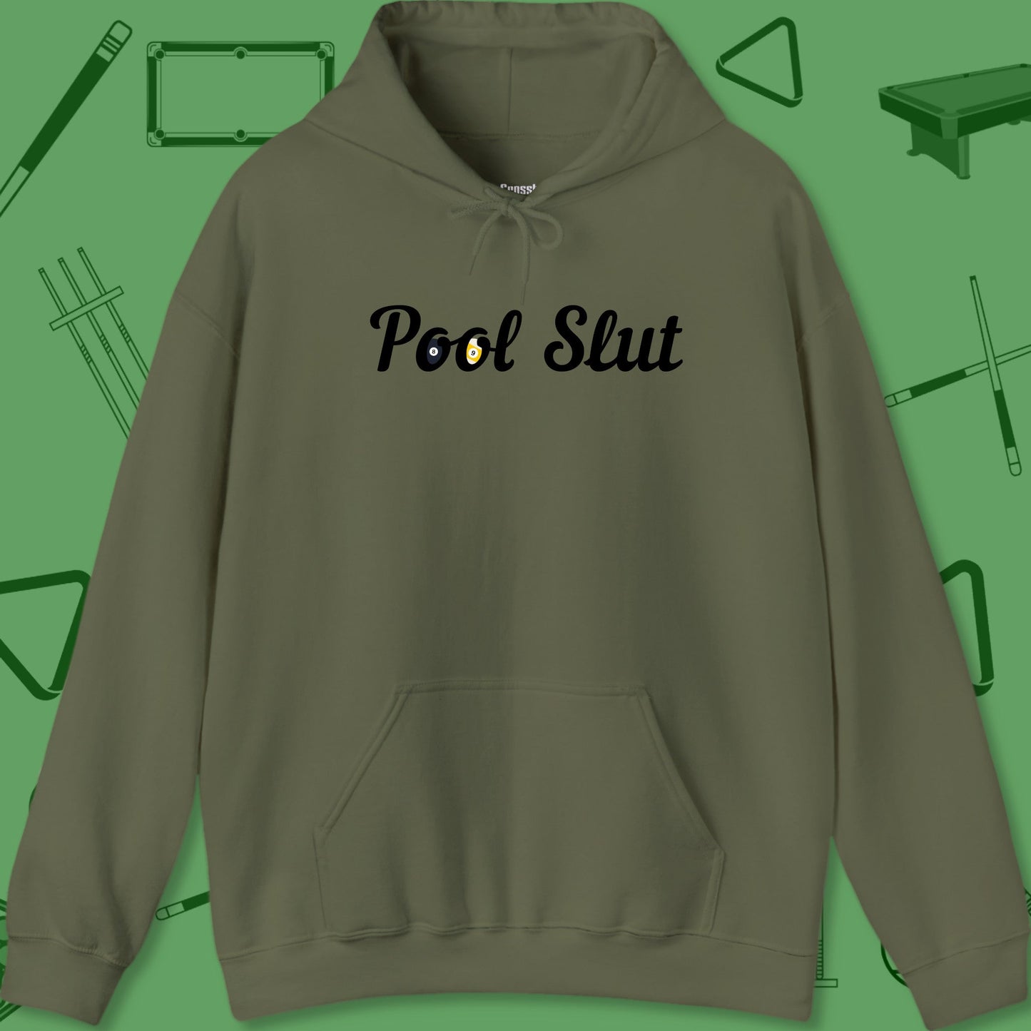 A Hoodie with billiards-themed design from Crossbank Clothing