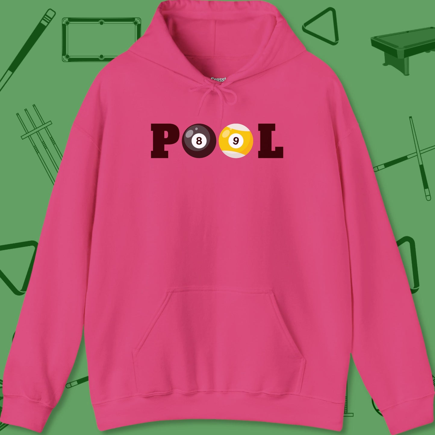 A Hoodie with billiards-themed design from Crossbank Clothing