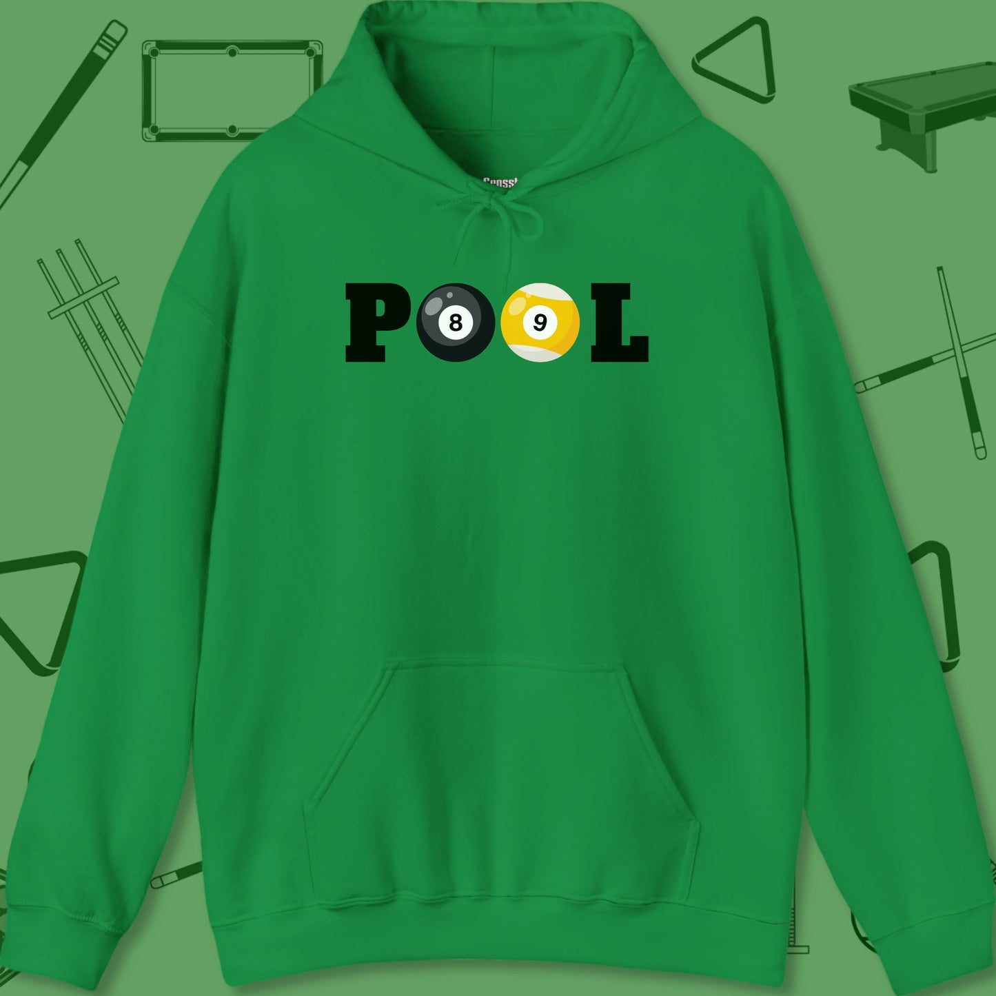 A Hoodie with billiards-themed design from Crossbank Clothing