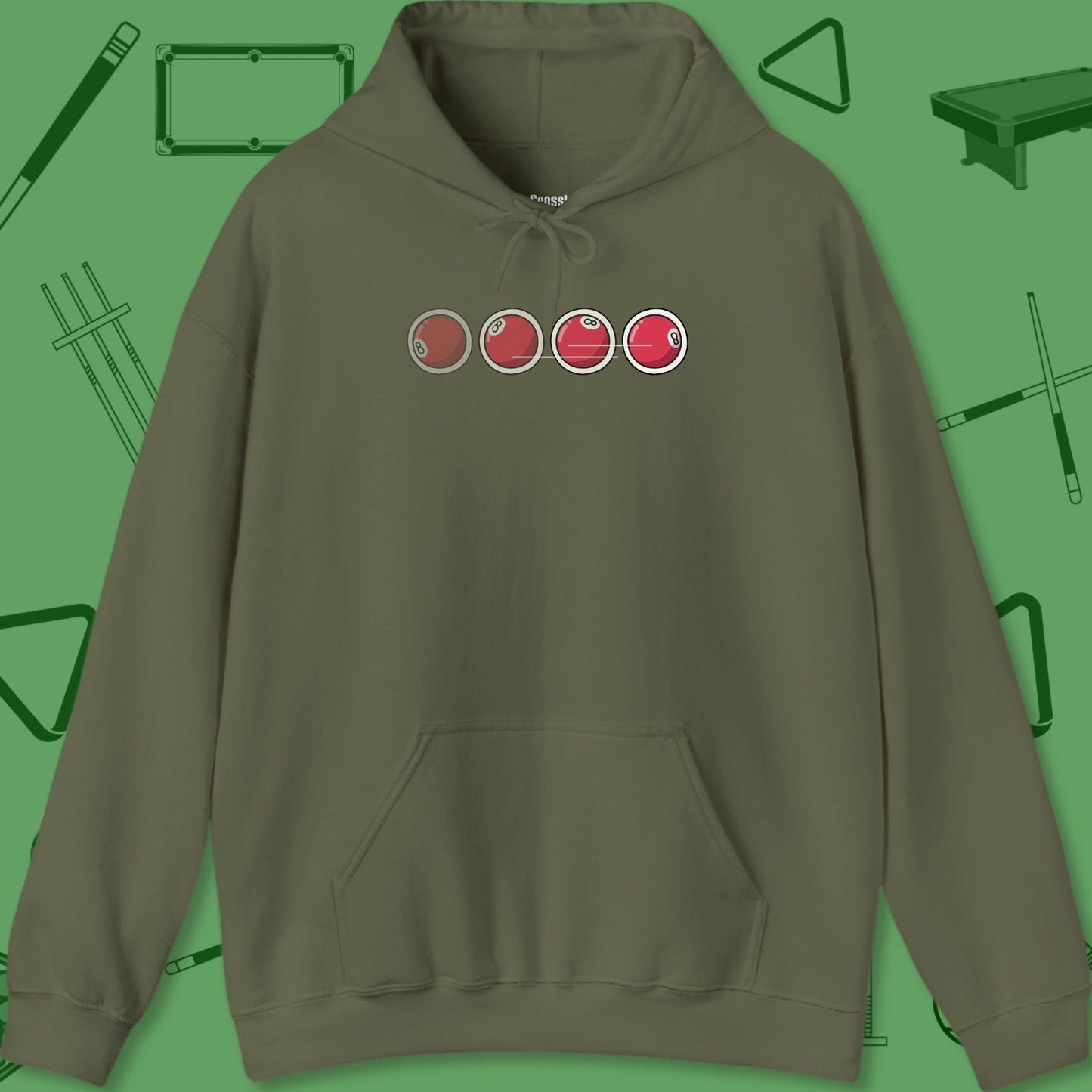 A Hoodie with billiards-themed design from Crossbank Clothing