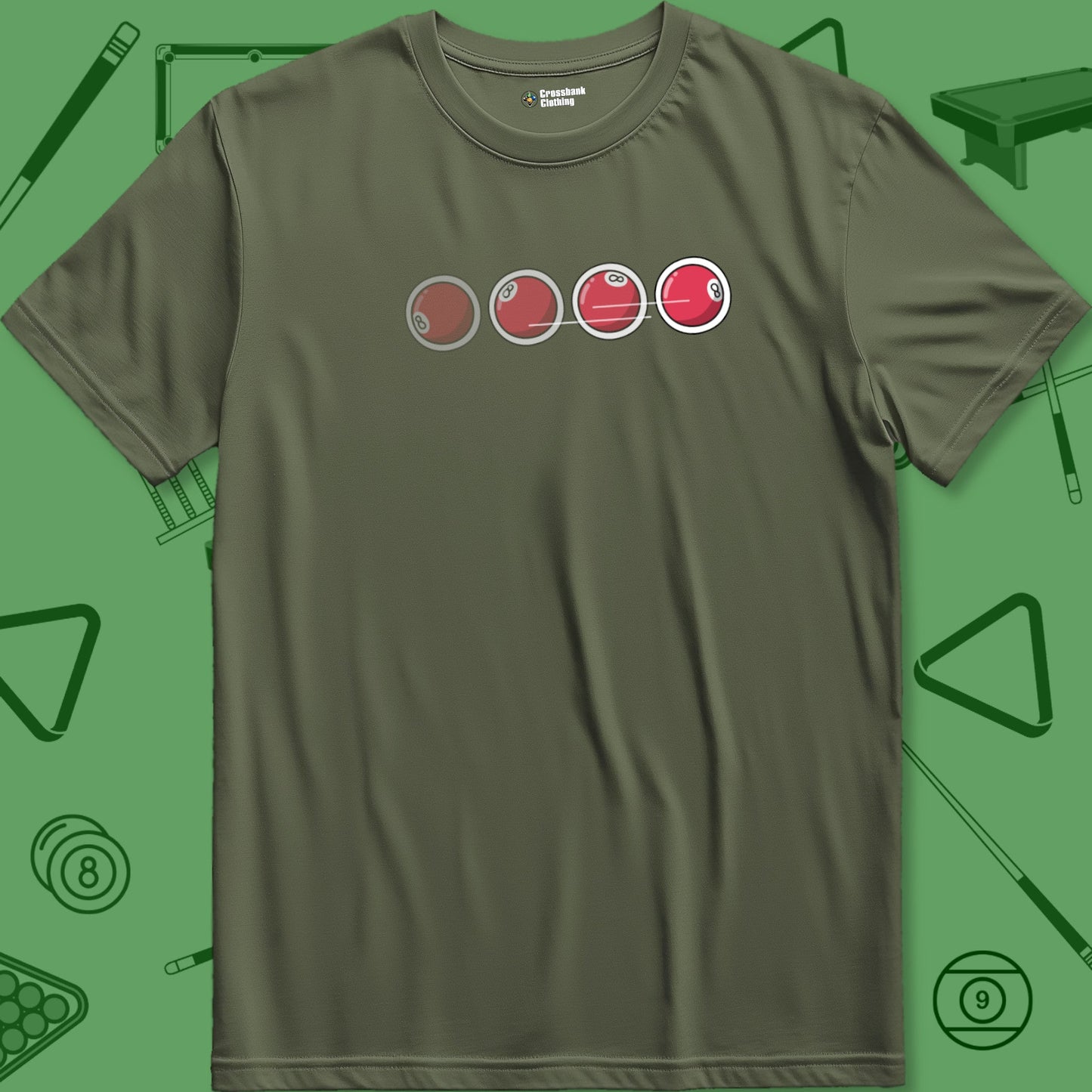 A T-Shirt with billiards-themed design from Crossbank Clothing