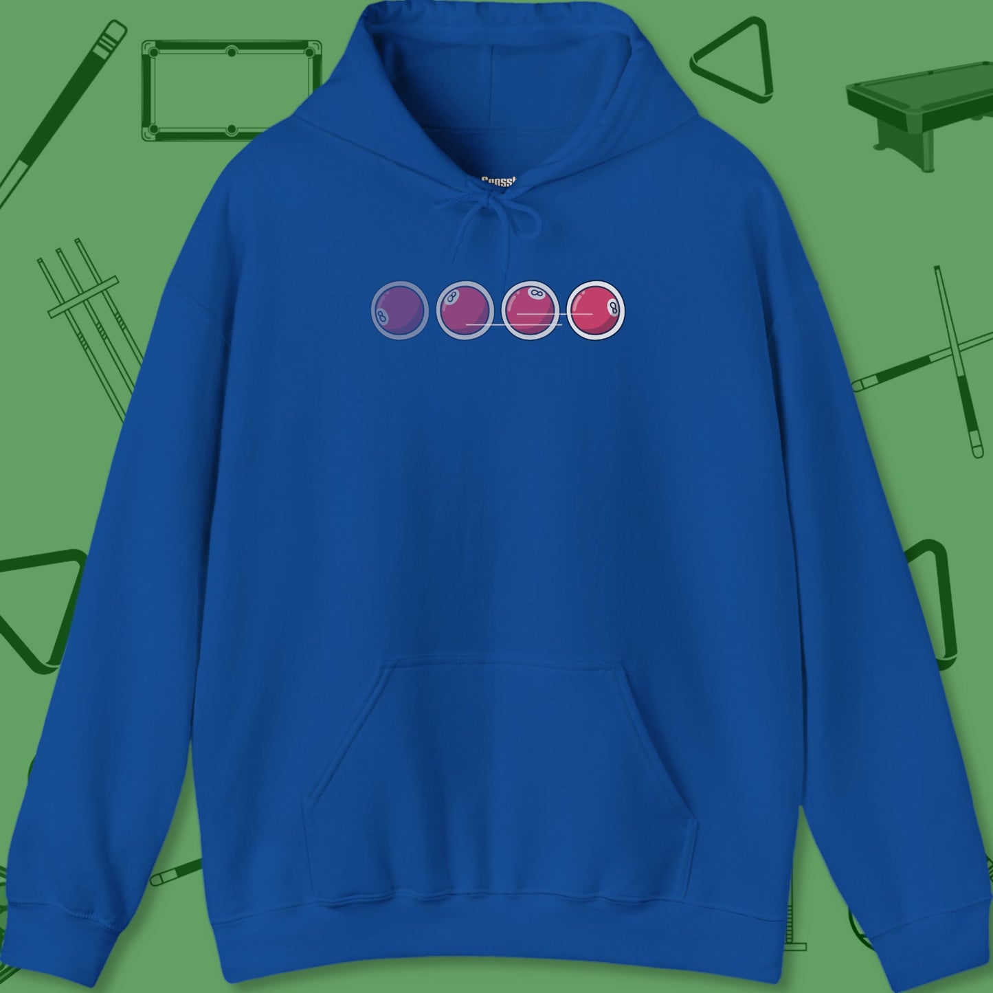 A Hoodie with billiards-themed design from Crossbank Clothing