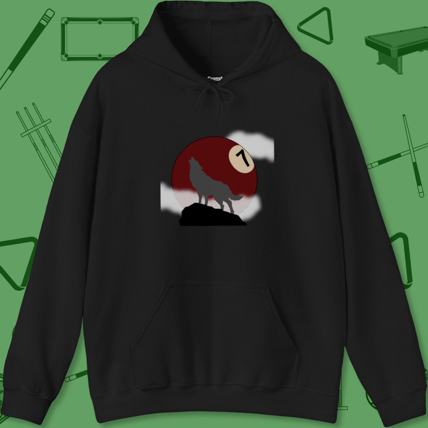 A Hoodie with billiards-themed design from Crossbank Clothing