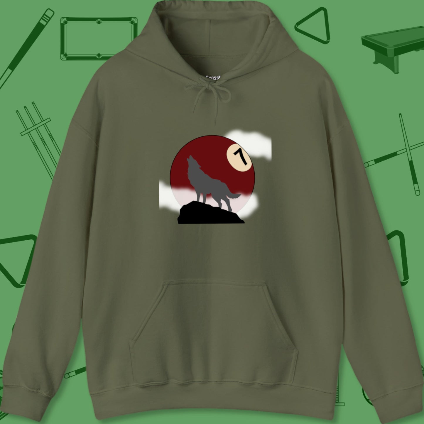 A Hoodie with billiards-themed design from Crossbank Clothing