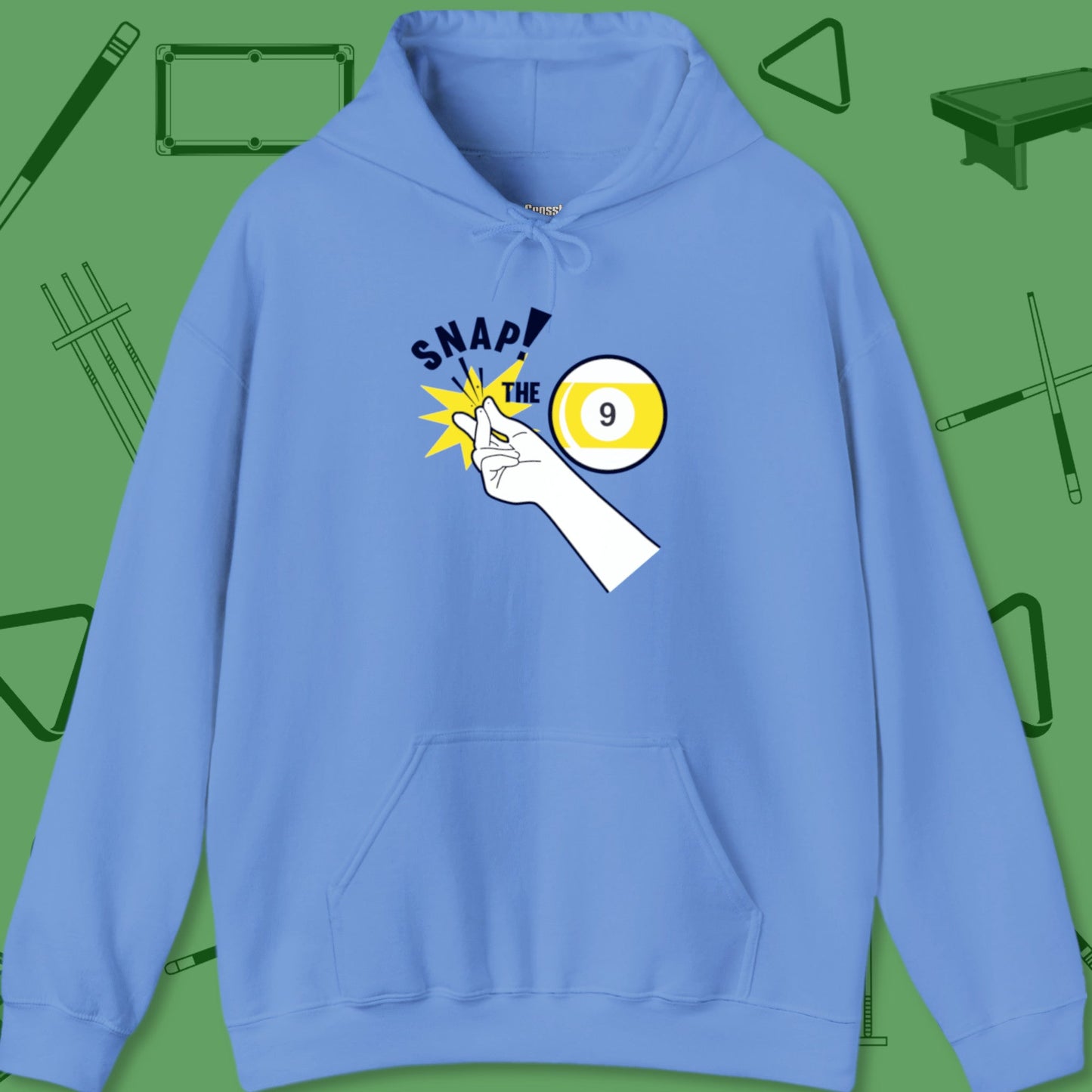 A Hoodie with billiards-themed design from Crossbank Clothing