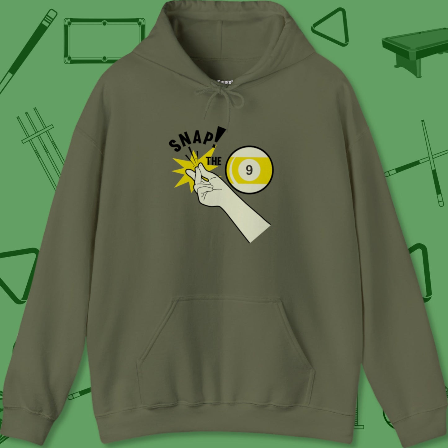 A Hoodie with billiards-themed design from Crossbank Clothing