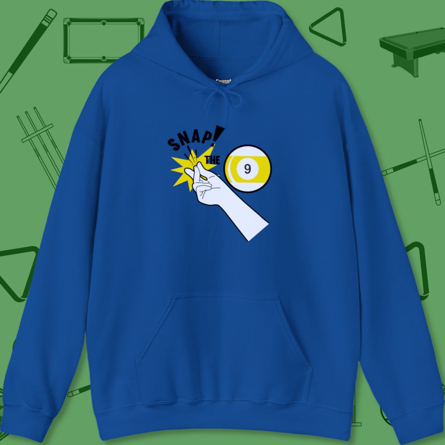 A Hoodie with billiards-themed design from Crossbank Clothing