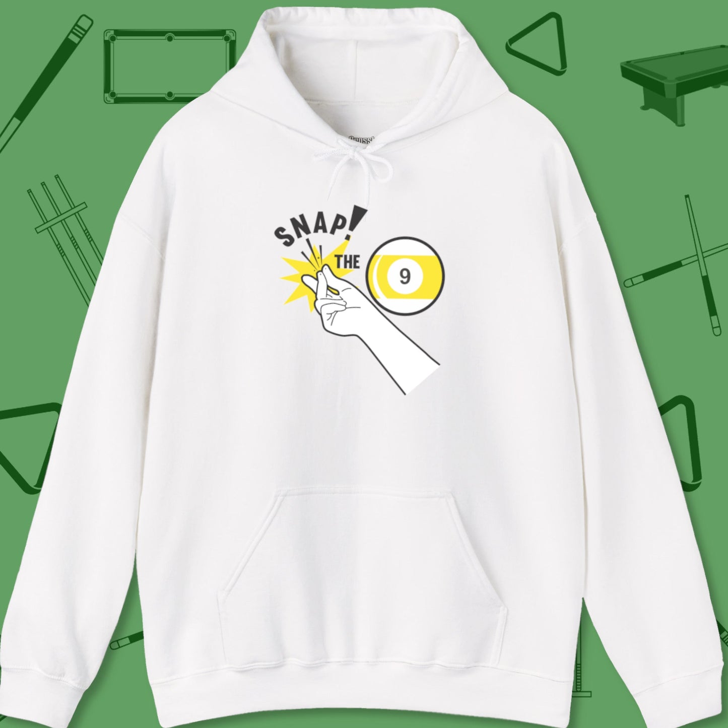 A Hoodie with billiards-themed design from Crossbank Clothing