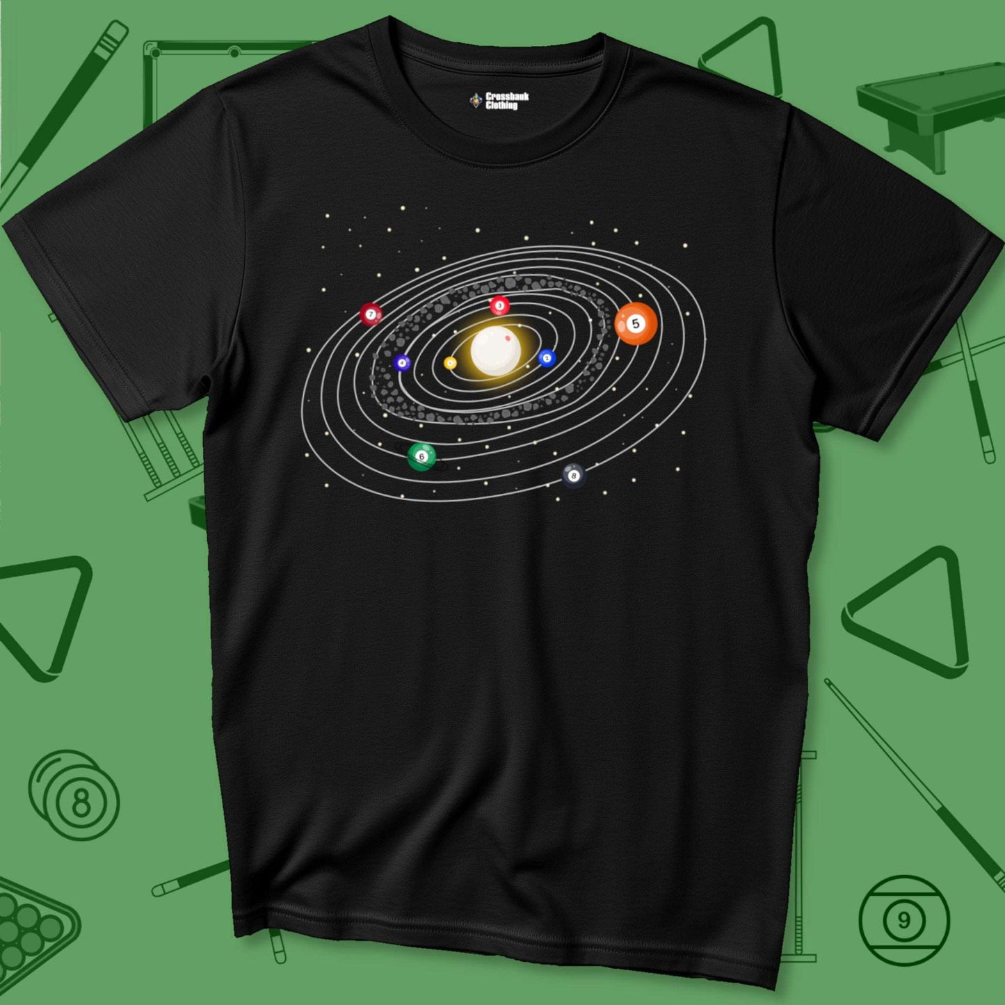 A T-Shirt with billiards-themed design from Crossbank Clothing