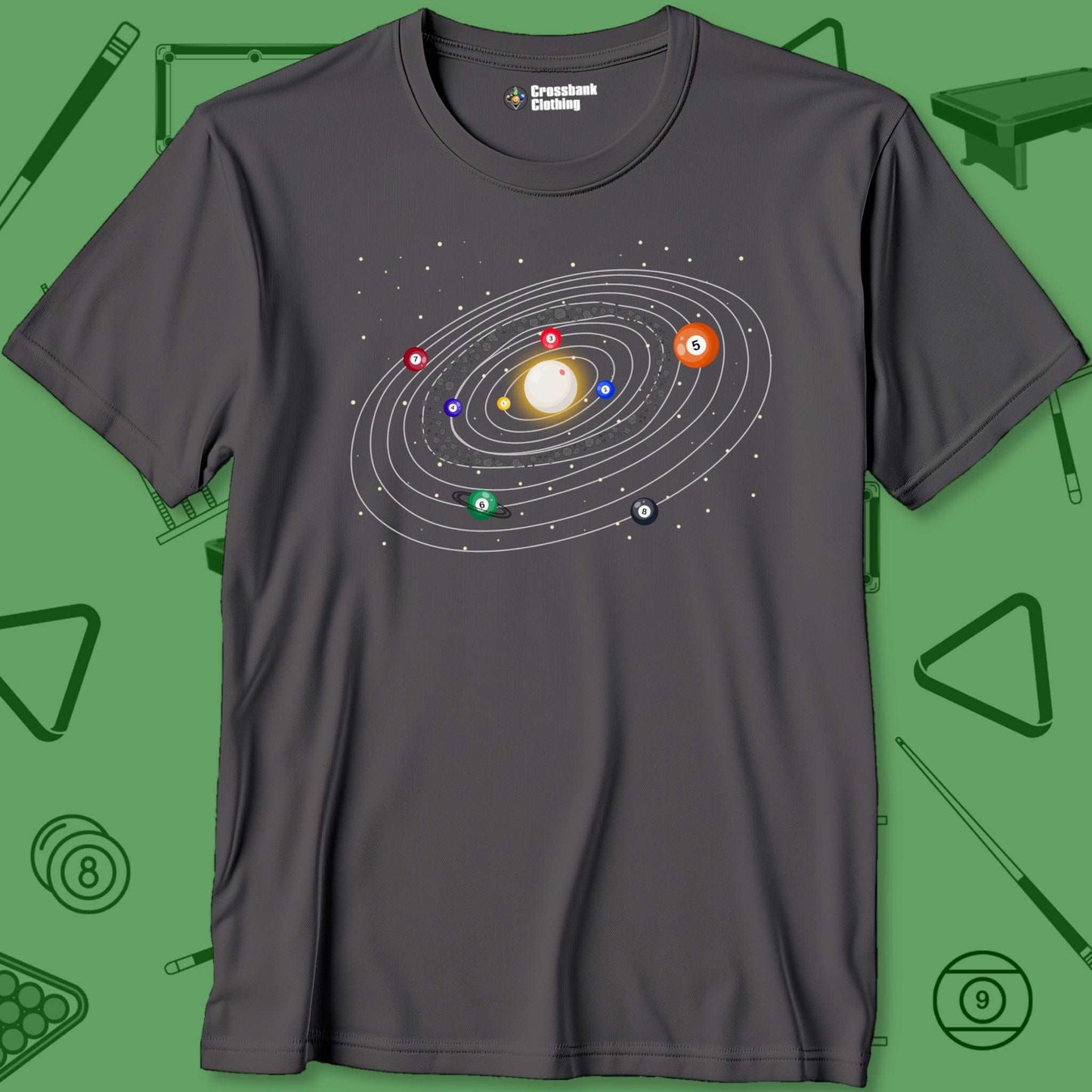 A T-Shirt with billiards-themed design from Crossbank Clothing