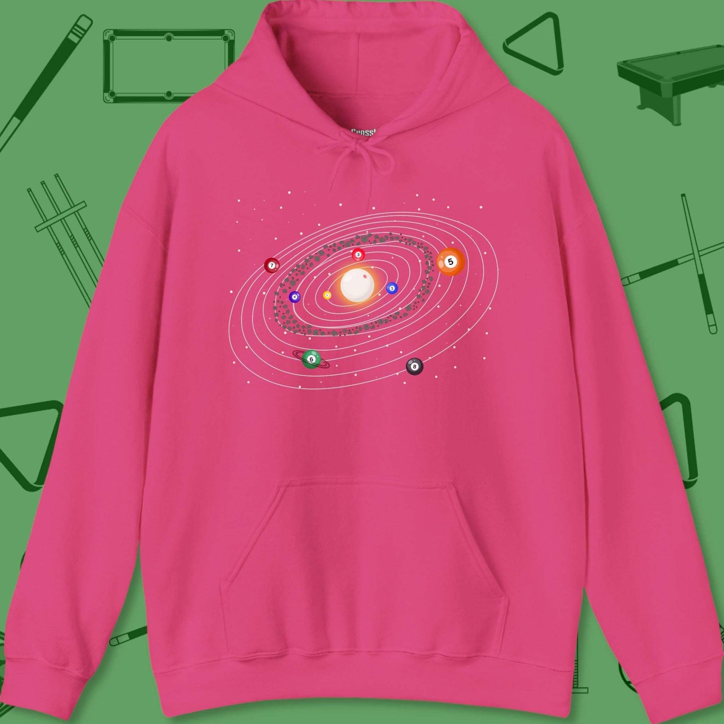 A Hoodie with billiards-themed design from Crossbank Clothing