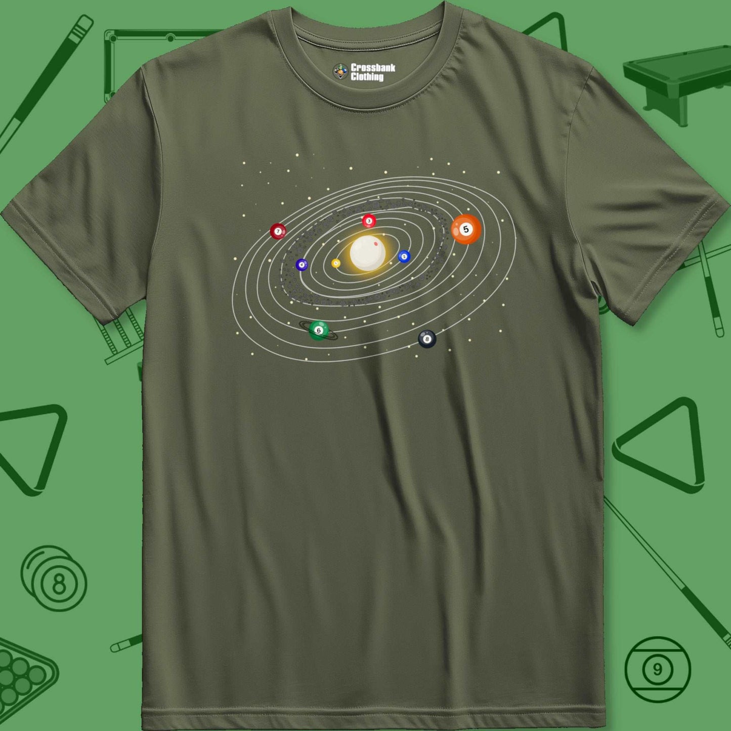 A T-Shirt with billiards-themed design from Crossbank Clothing