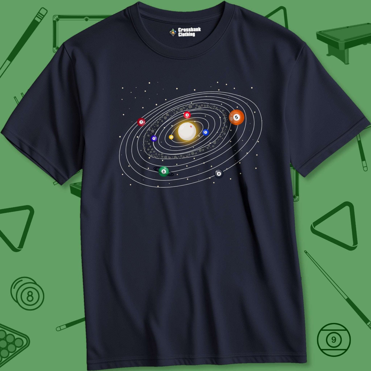 A T-Shirt with billiards-themed design from Crossbank Clothing