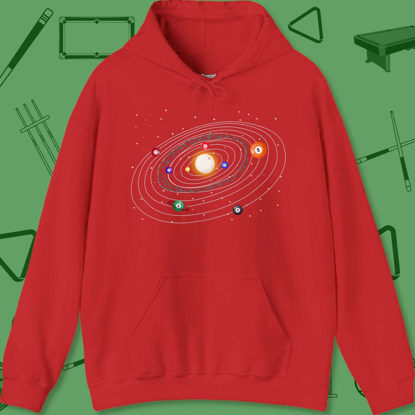 A Hoodie with billiards-themed design from Crossbank Clothing