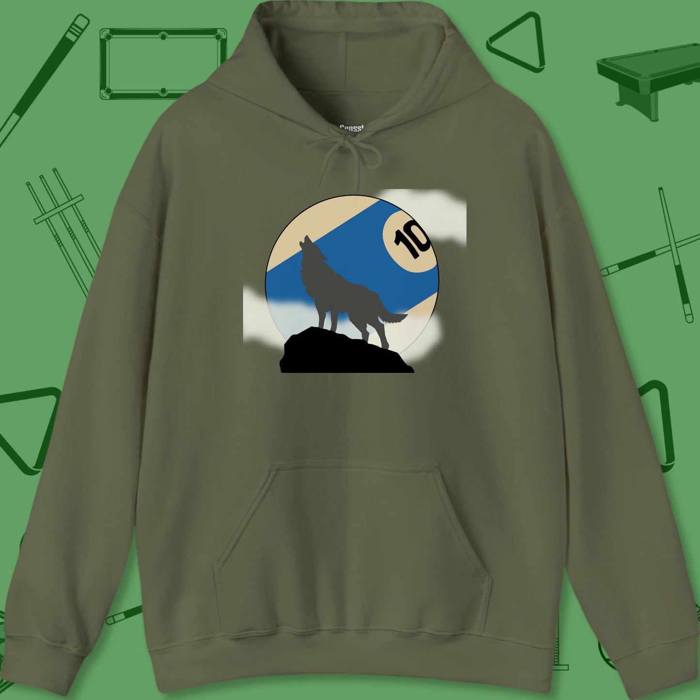 A Hoodie with billiards-themed design from Crossbank Clothing