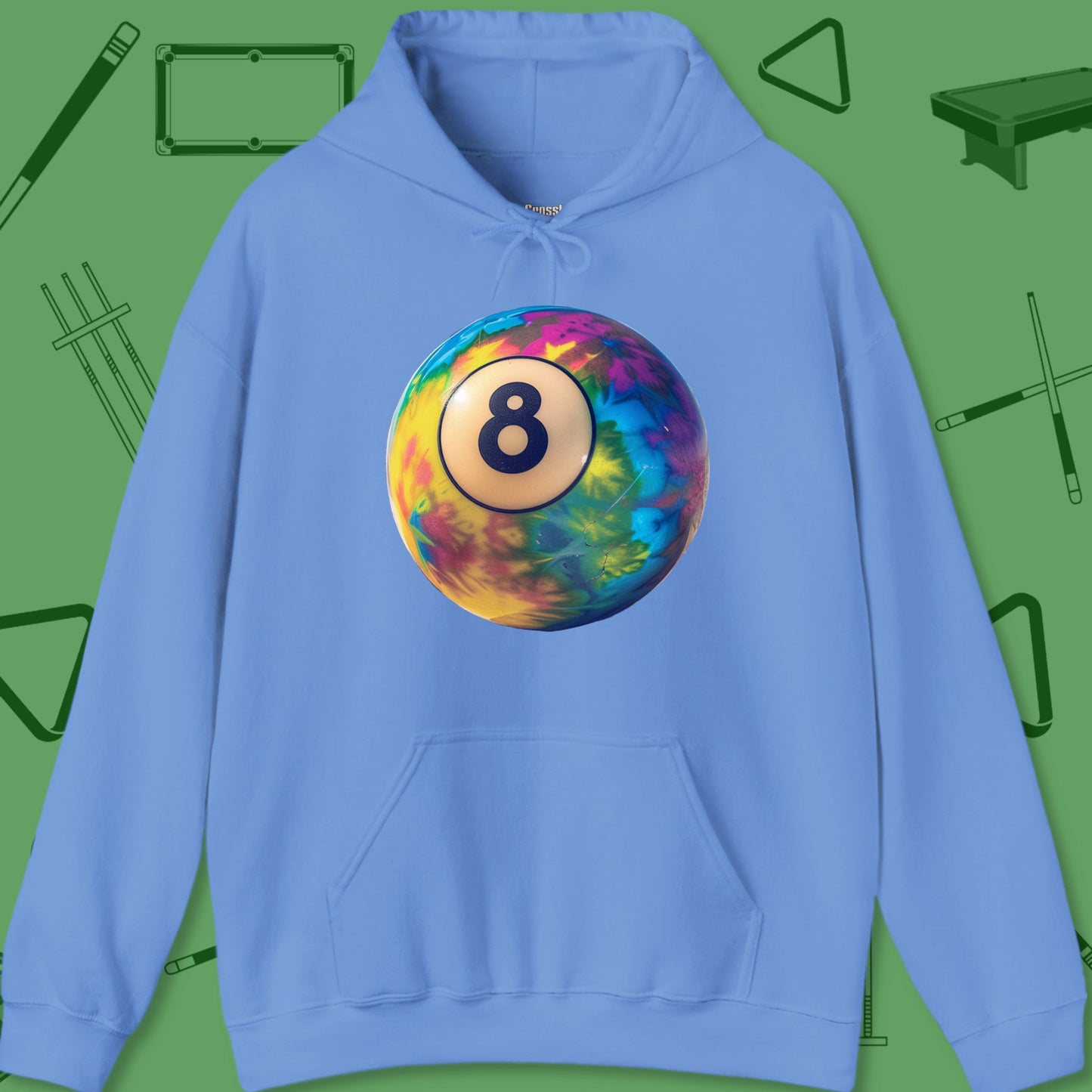 A Hoodie with billiards-themed design from Crossbank Clothing