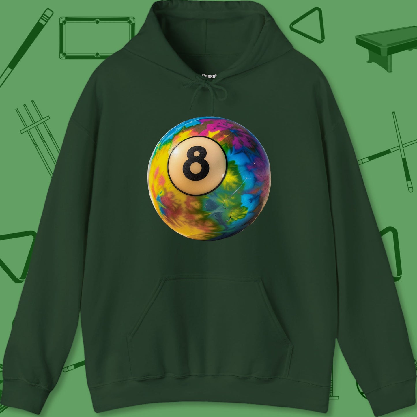 A Hoodie with billiards-themed design from Crossbank Clothing