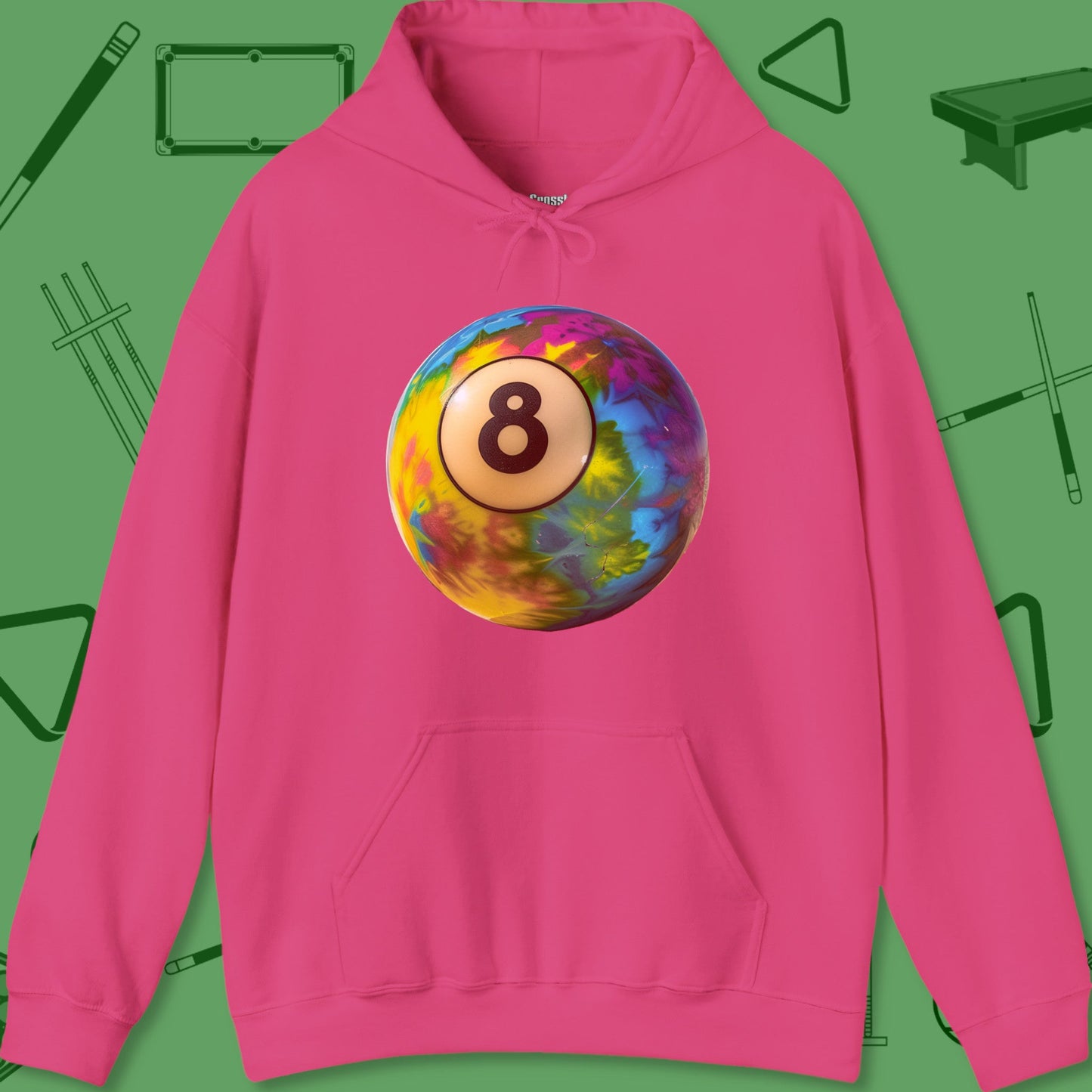 A Hoodie with billiards-themed design from Crossbank Clothing