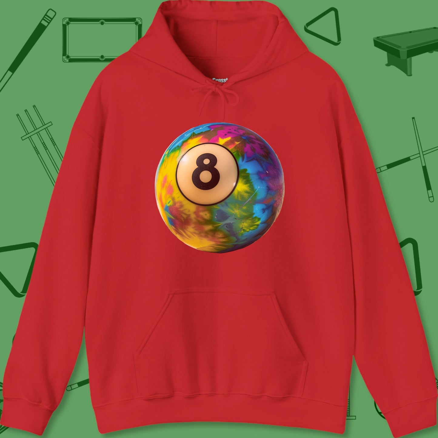 A Hoodie with billiards-themed design from Crossbank Clothing