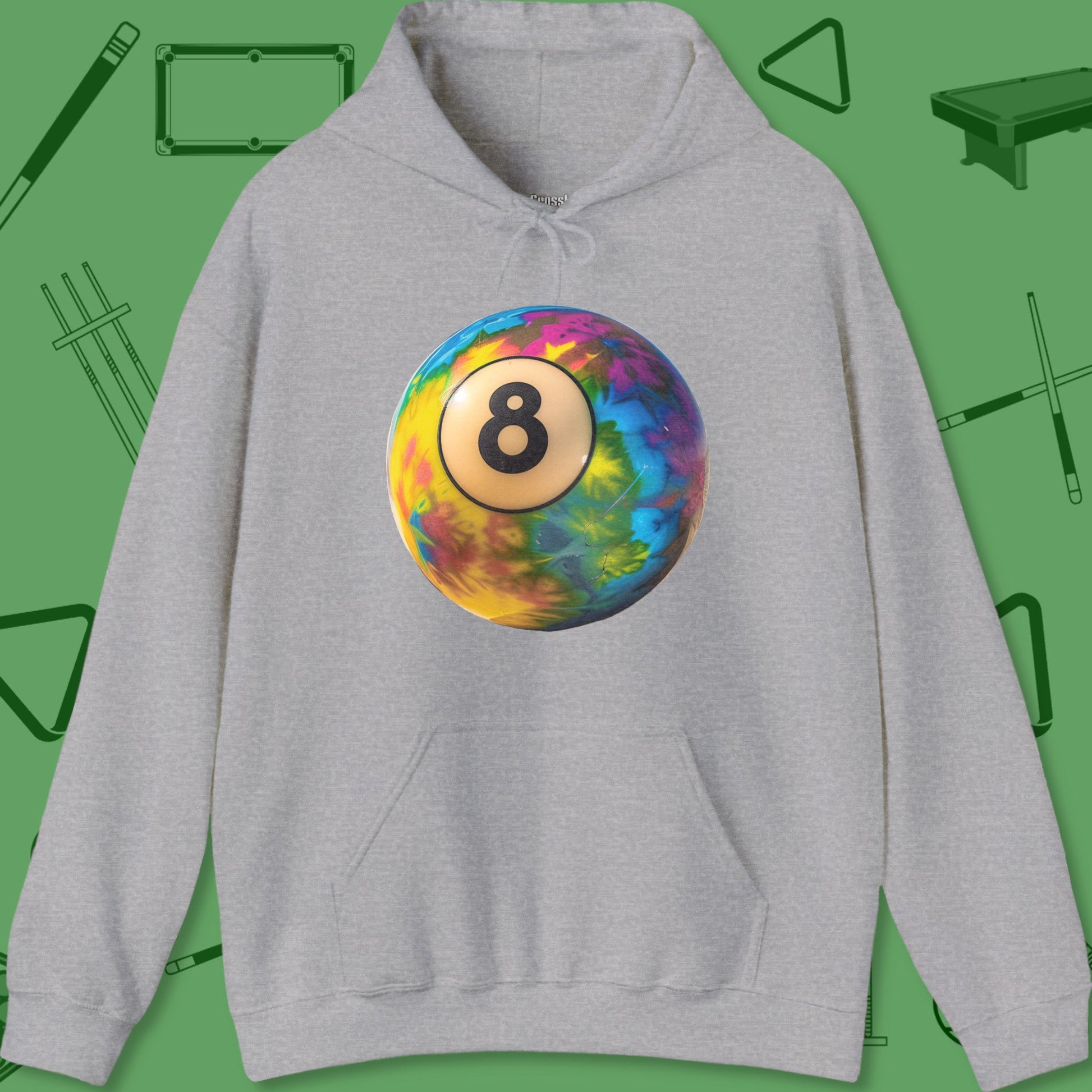 A Hoodie with billiards-themed design from Crossbank Clothing