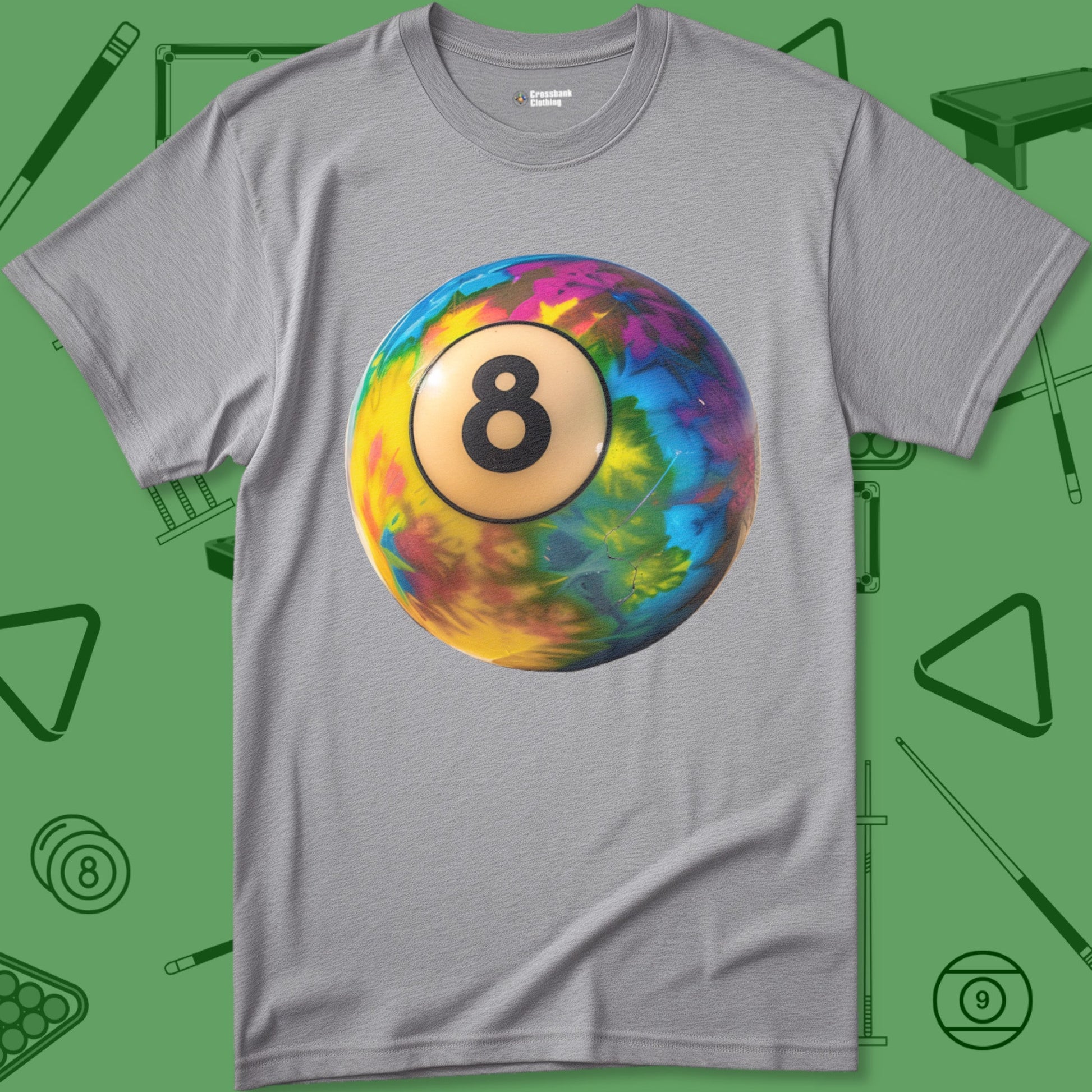 A T-Shirt with billiards-themed design from Crossbank Clothing