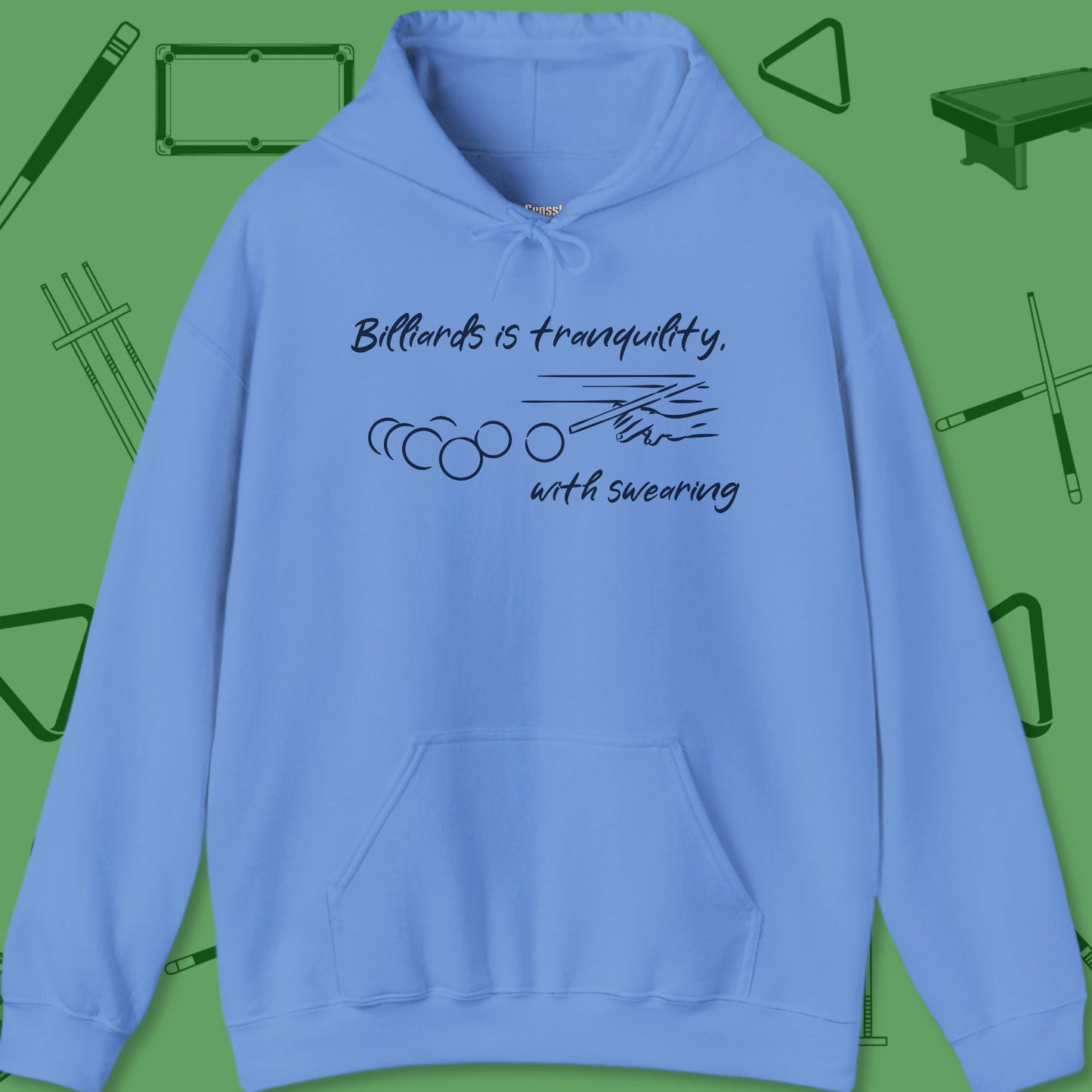 A Hoodie with billiards-themed design from Crossbank Clothing