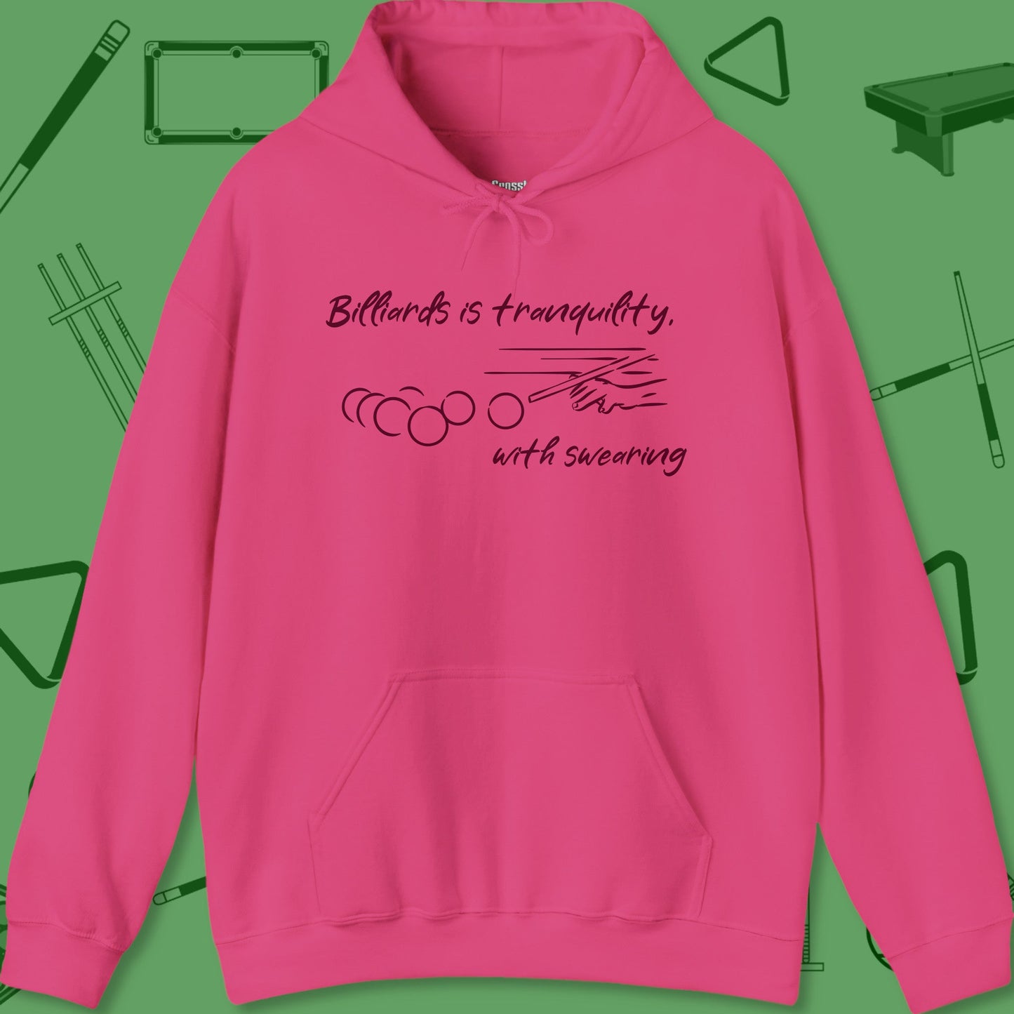 A Hoodie with billiards-themed design from Crossbank Clothing