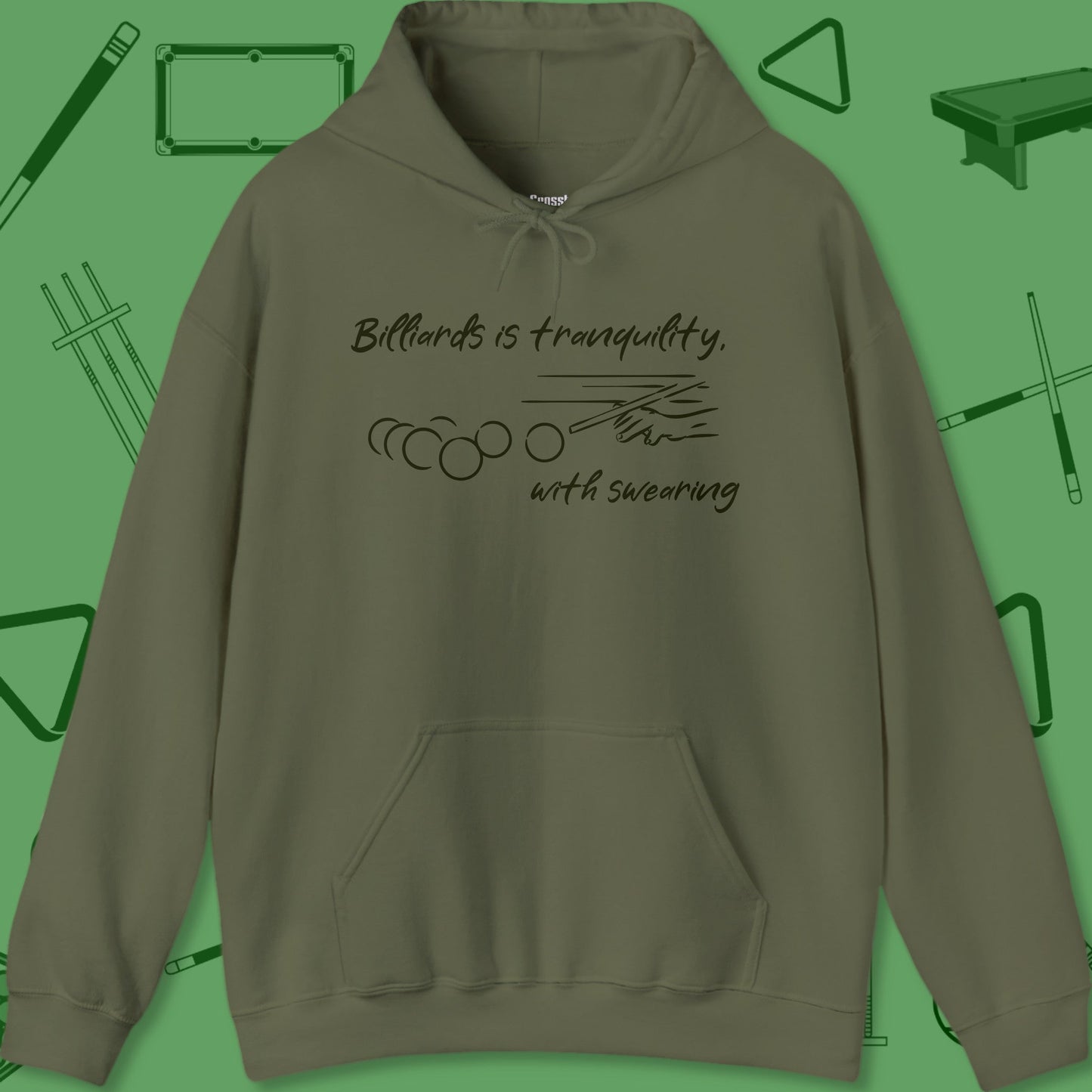 A Hoodie with billiards-themed design from Crossbank Clothing