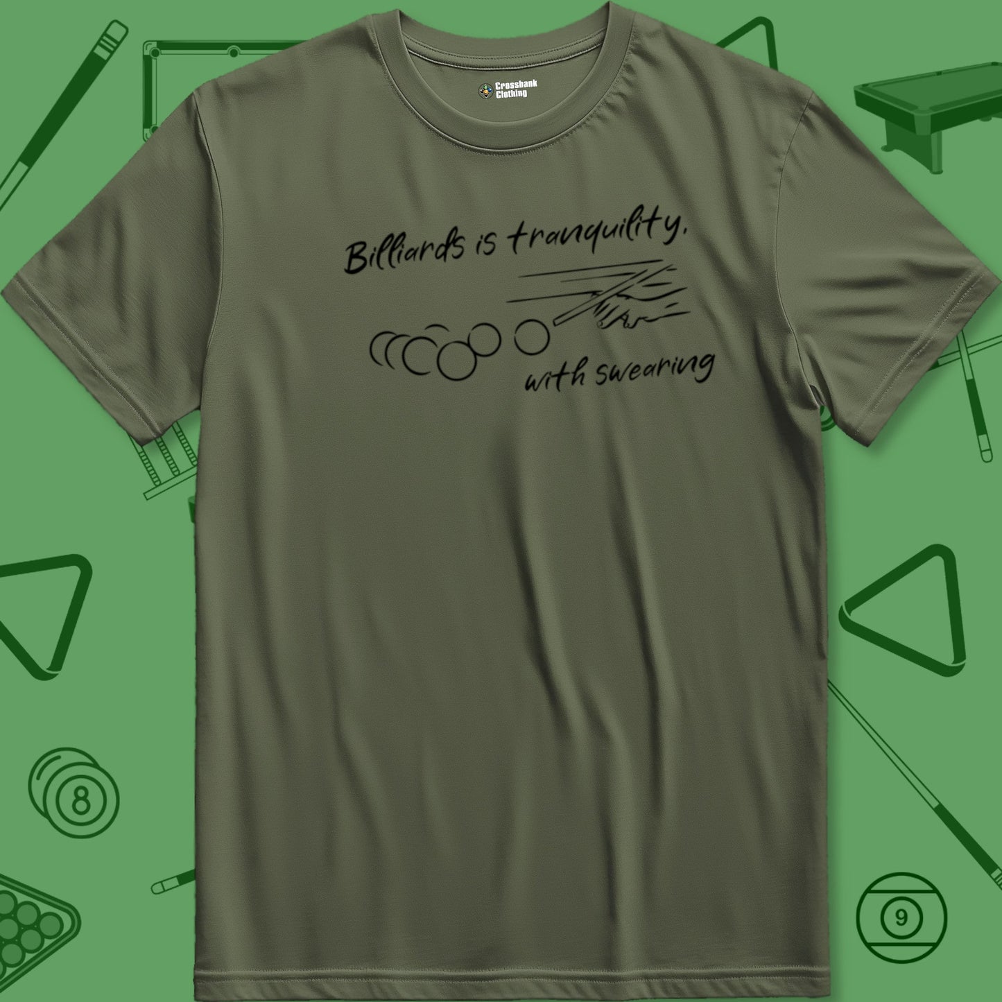 A T-Shirt with billiards-themed design from Crossbank Clothing