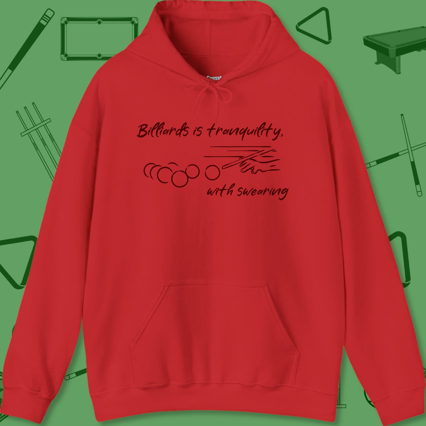 A Hoodie with billiards-themed design from Crossbank Clothing