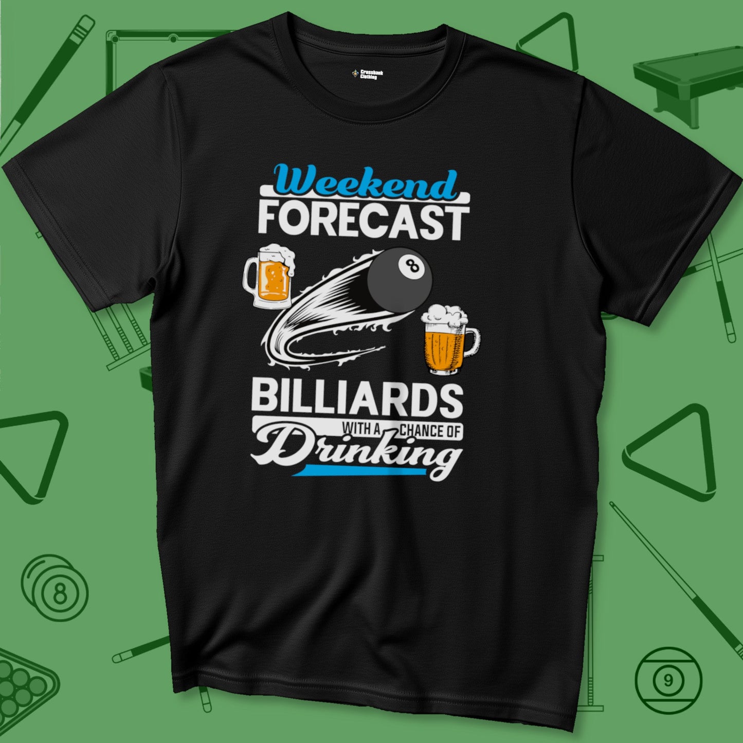 A T-Shirt with billiards-themed design from Crossbank Clothing