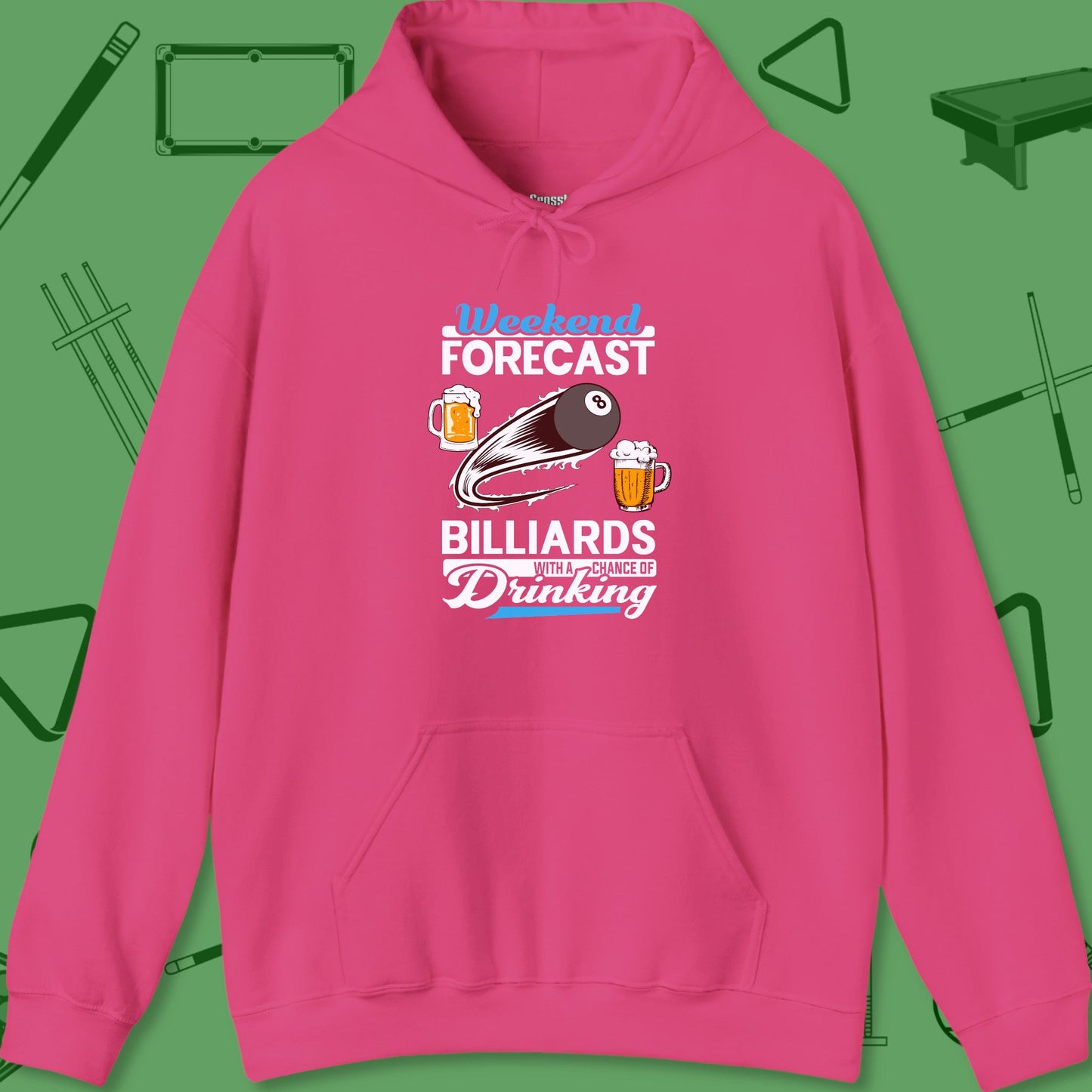 A Hoodie with billiards-themed design from Crossbank Clothing