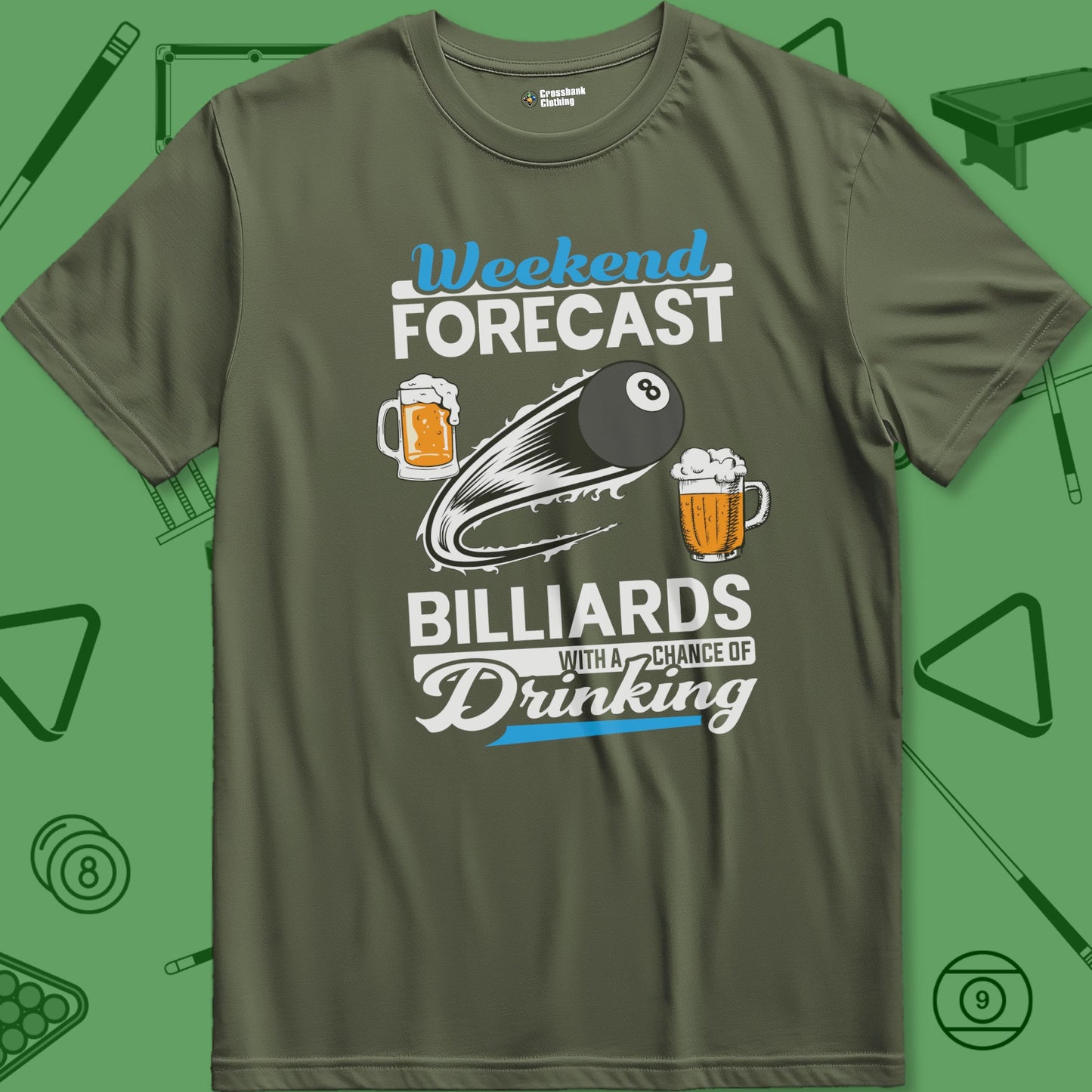 A T-Shirt with billiards-themed design from Crossbank Clothing