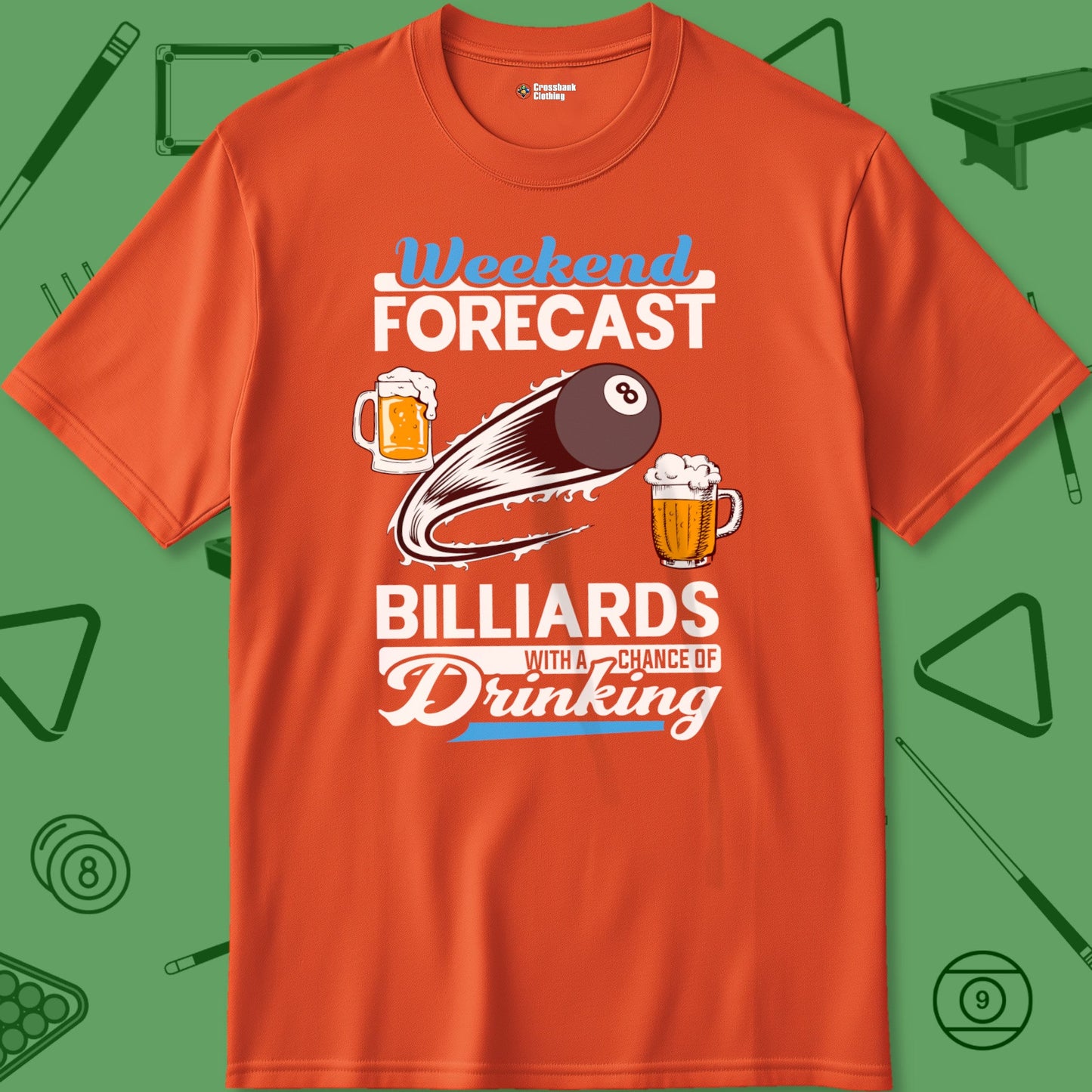 A T-Shirt with billiards-themed design from Crossbank Clothing